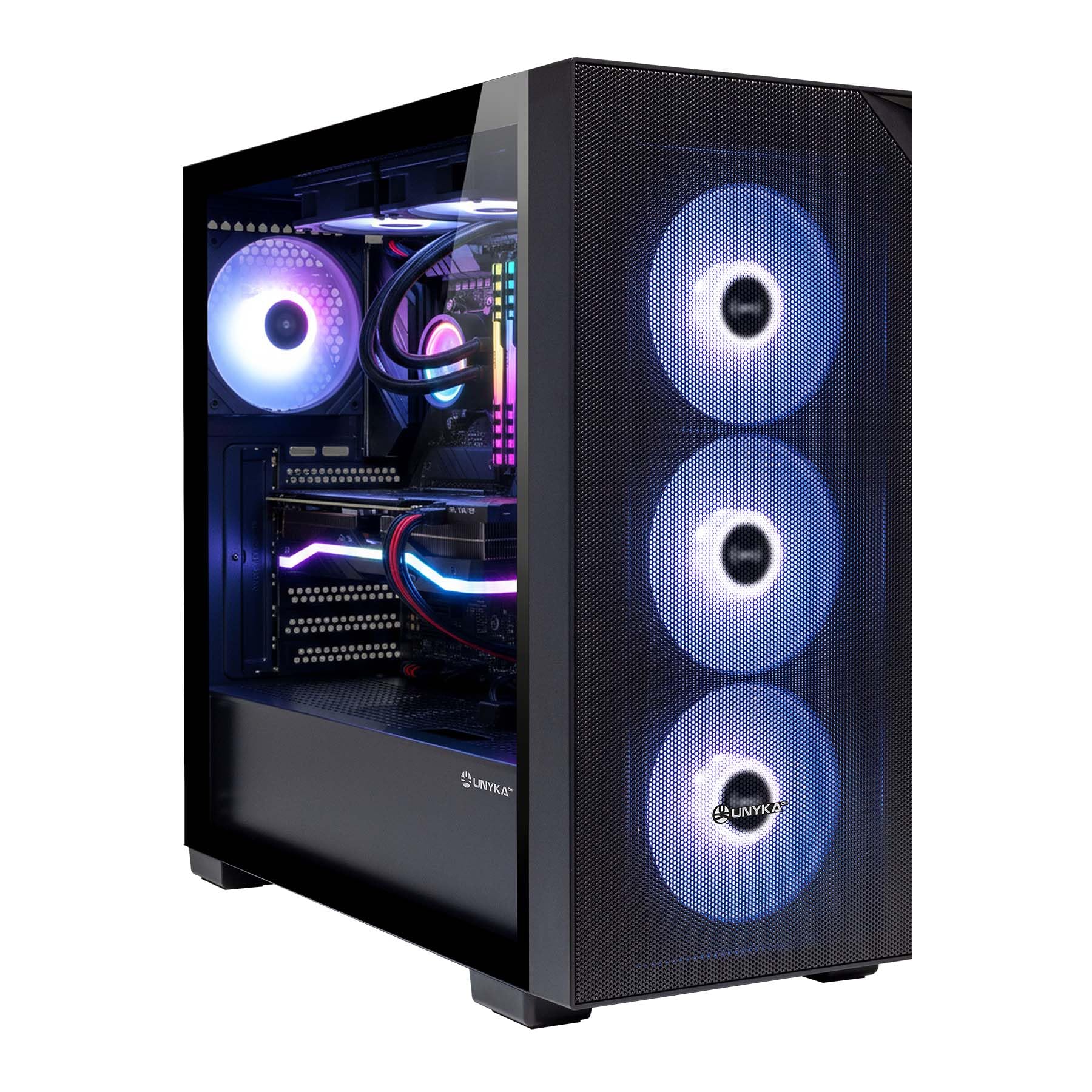 UNYKAch Caja ATX Revelat Mesh Black – Torre Gaming con 4 Ventiladores ARGB, USB 3.0 & USB C Gen2, Lateral de Cristal Templado, Soporta Tarjetas gráficas hasta 425 mm y refrigeración líquida 360 mm