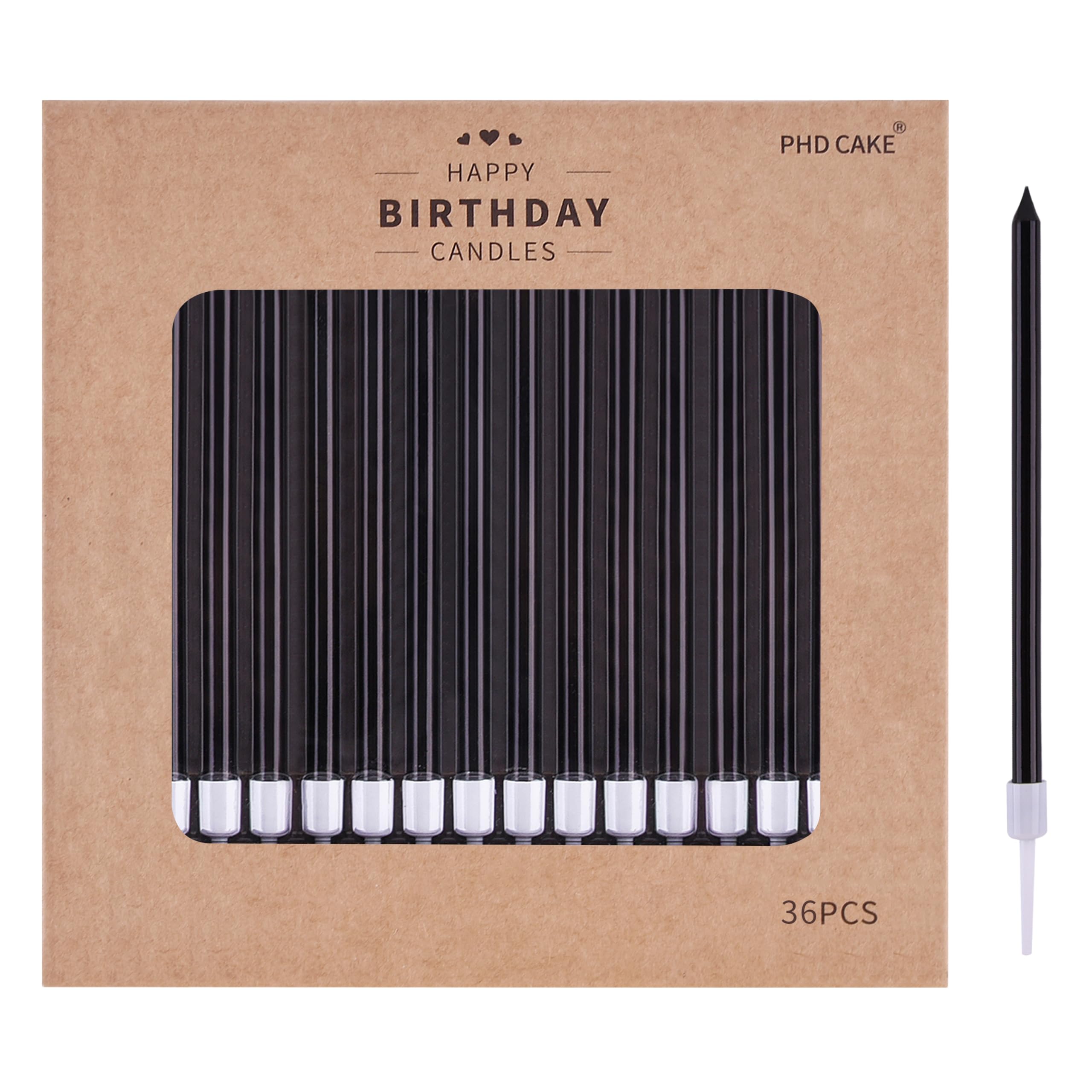 PHD CAKE 36-Count Black Long Thin Metallic Birthday Candles, Cake Candles, Birthday Parties, Wedding Decorations, Party Candles, Cake Decorations