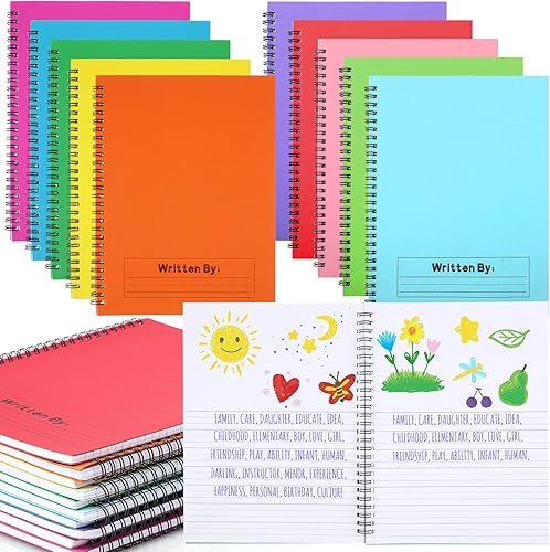 Henoyso 20 Pcs 100 Pages Spiral Primary Composition Notebook K-2 Bulk Primary Journal Drawing Handwriting Practice for 4-6 Kindergarten Preschool