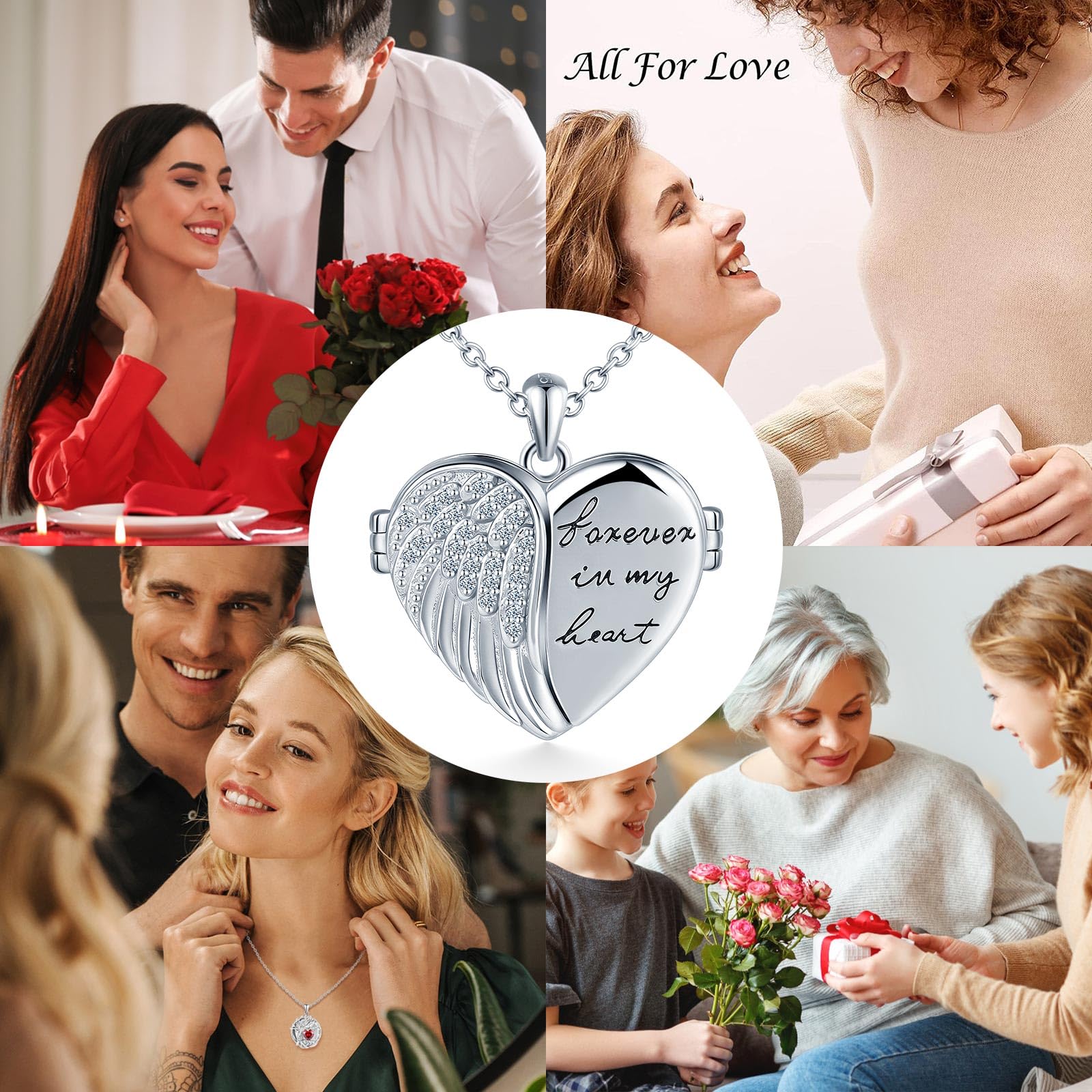 Collana Personalizzata Foto Ciondolo a Cuore con Ali in Argento 925, Medaglione Portafoto con incisione Gioielli di Memoria per Donna