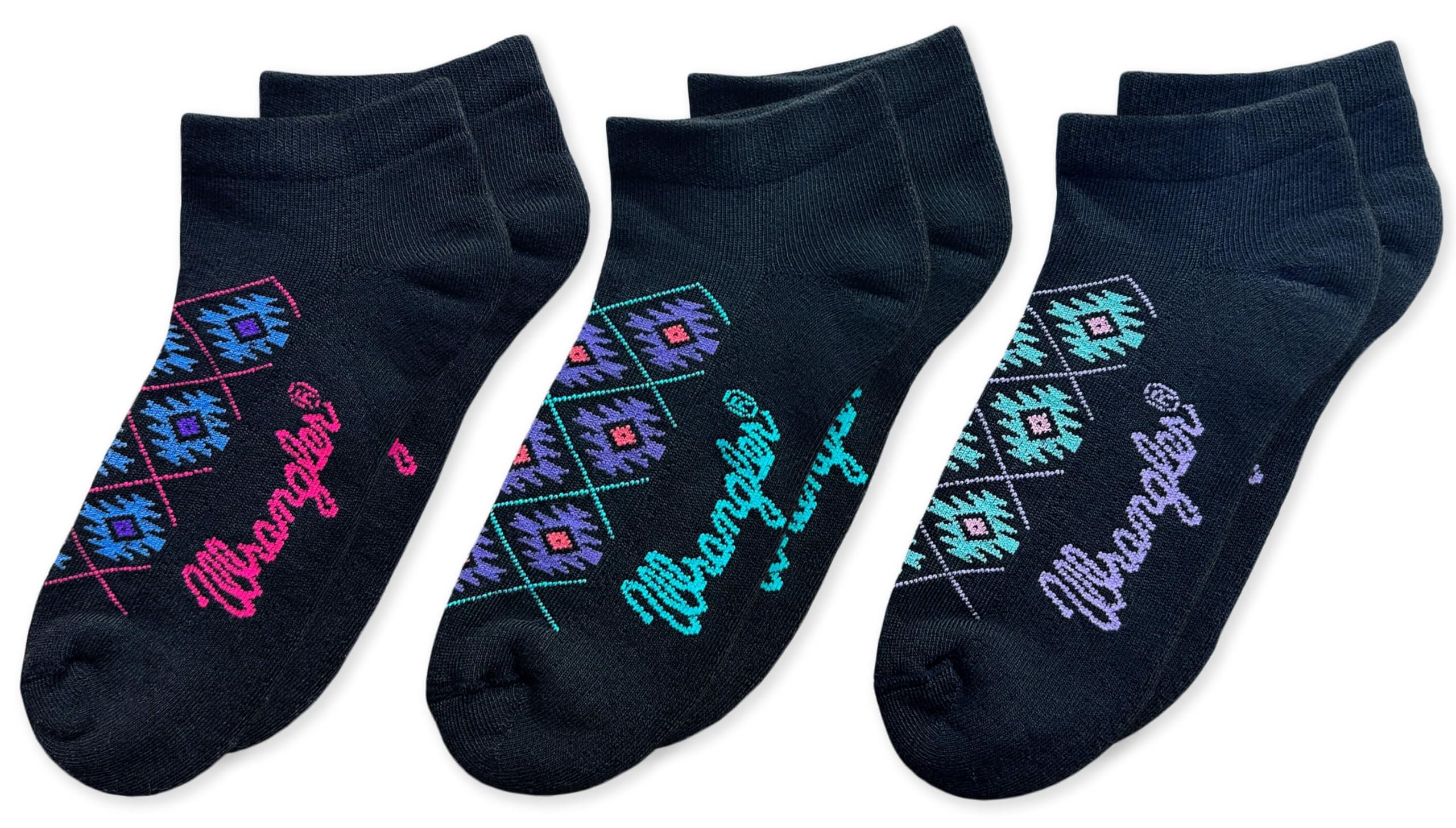 Wrangler Women's Western Floral Pattern Seamless Cushion Sport Low Cut Socks 3 Pair Pack