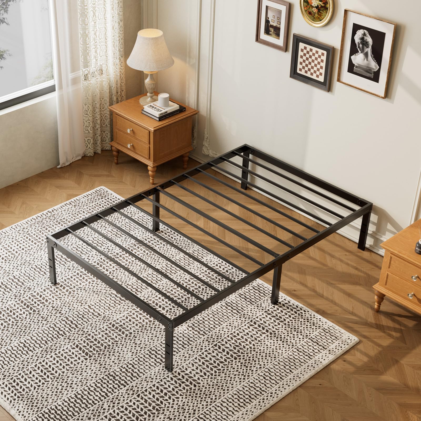 NEWBULIG Twin Size Bed Frame Metal Bed Frame, Mattress Foundation with Steel Slat Support, No Box Spring Needed, Heavy Duty, Storage Space Under Frame, Easy Assembly