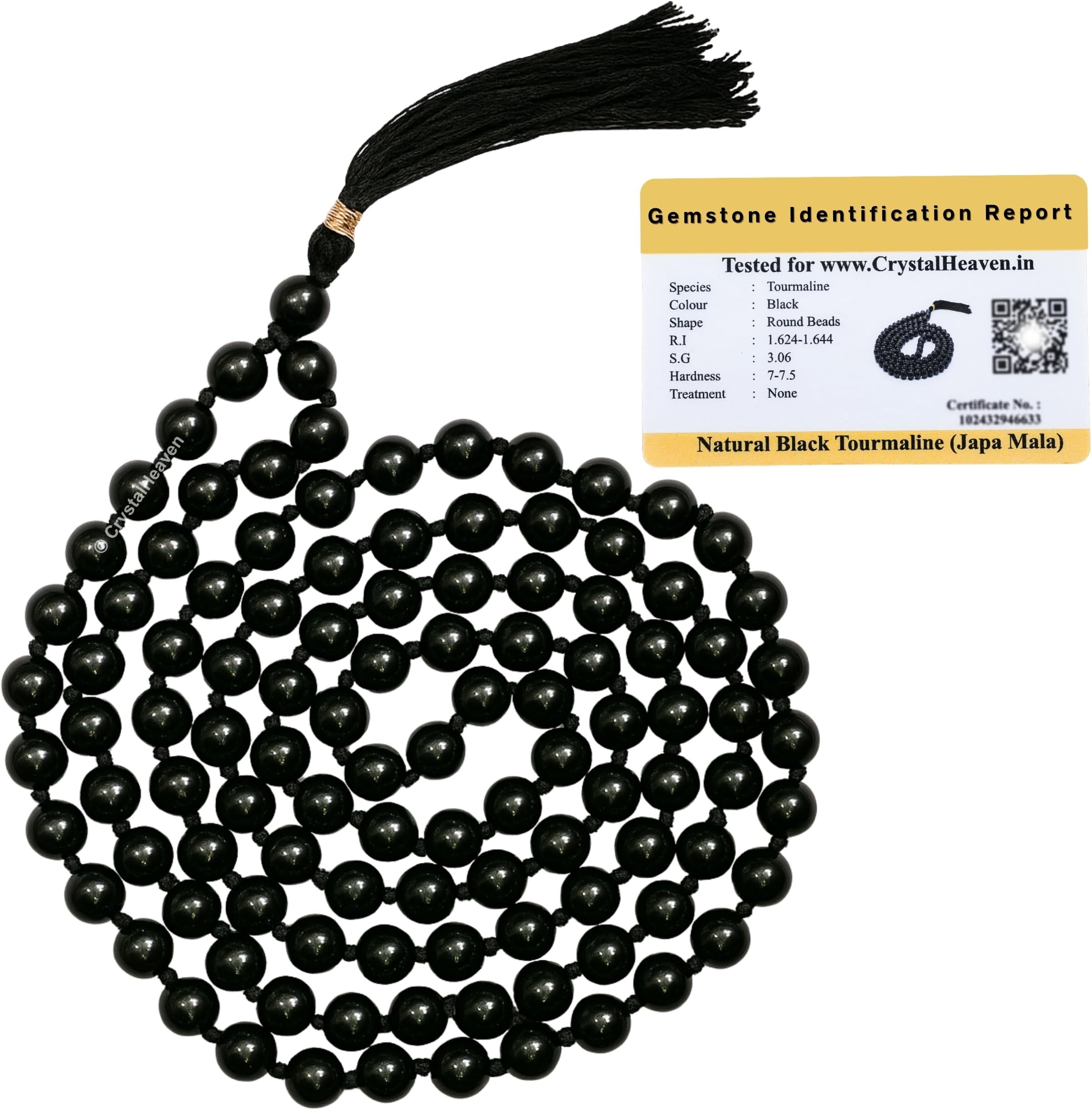 Black Tourmaline Crystal Japa Mala Ganthi - 108 Beads Buddhist Prayer Beads - AAA Grade Original Healing Gemstone Agate Mala for Yoga Meditation Spiritual Reiki Feng Shui