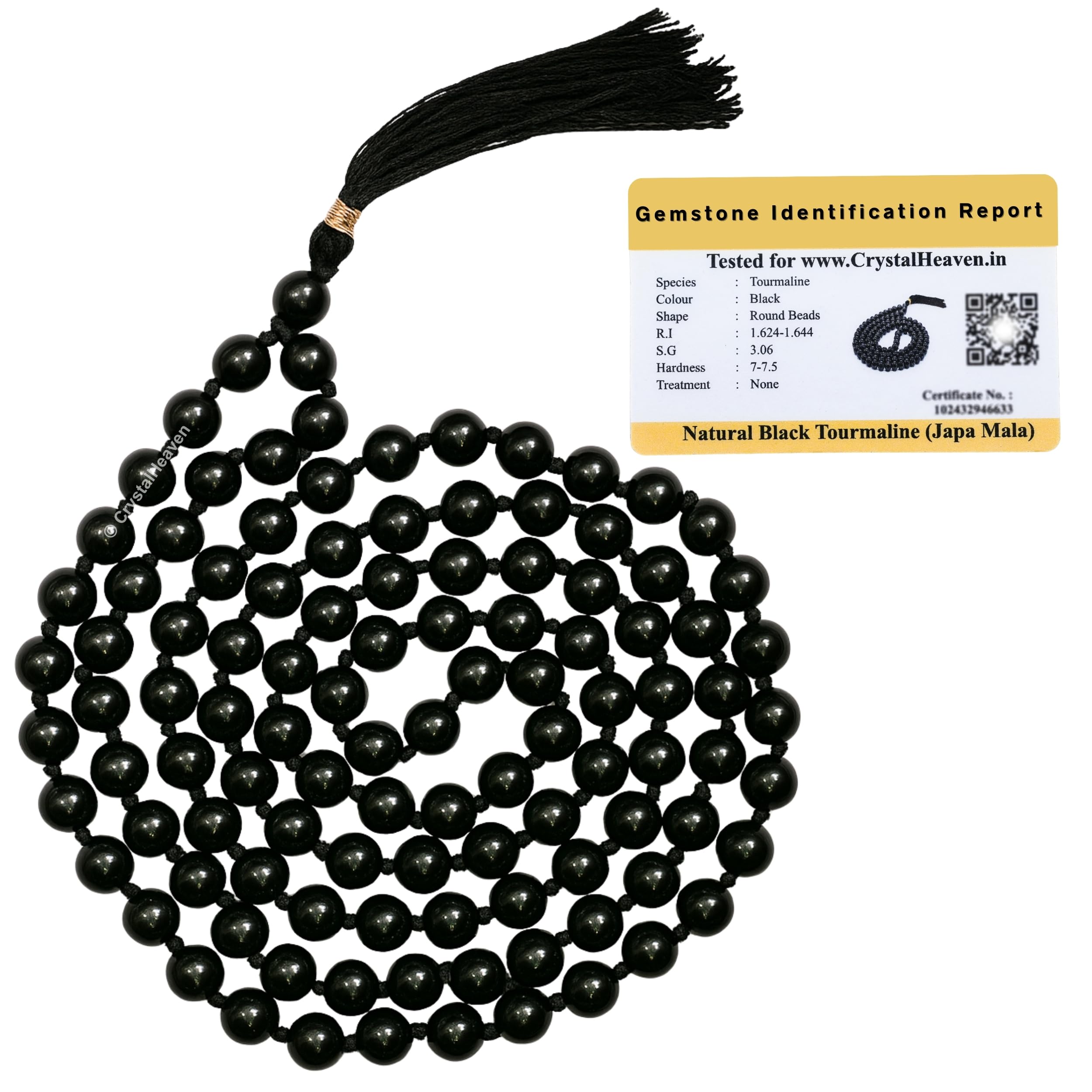 Black Tourmaline Crystal Japa Mala Ganthi - 108 Beads Buddhist Prayer Beads - AAA Grade Original Healing Gemstone Agate Mala for Yoga Meditation Spiritual Reiki Feng Shui