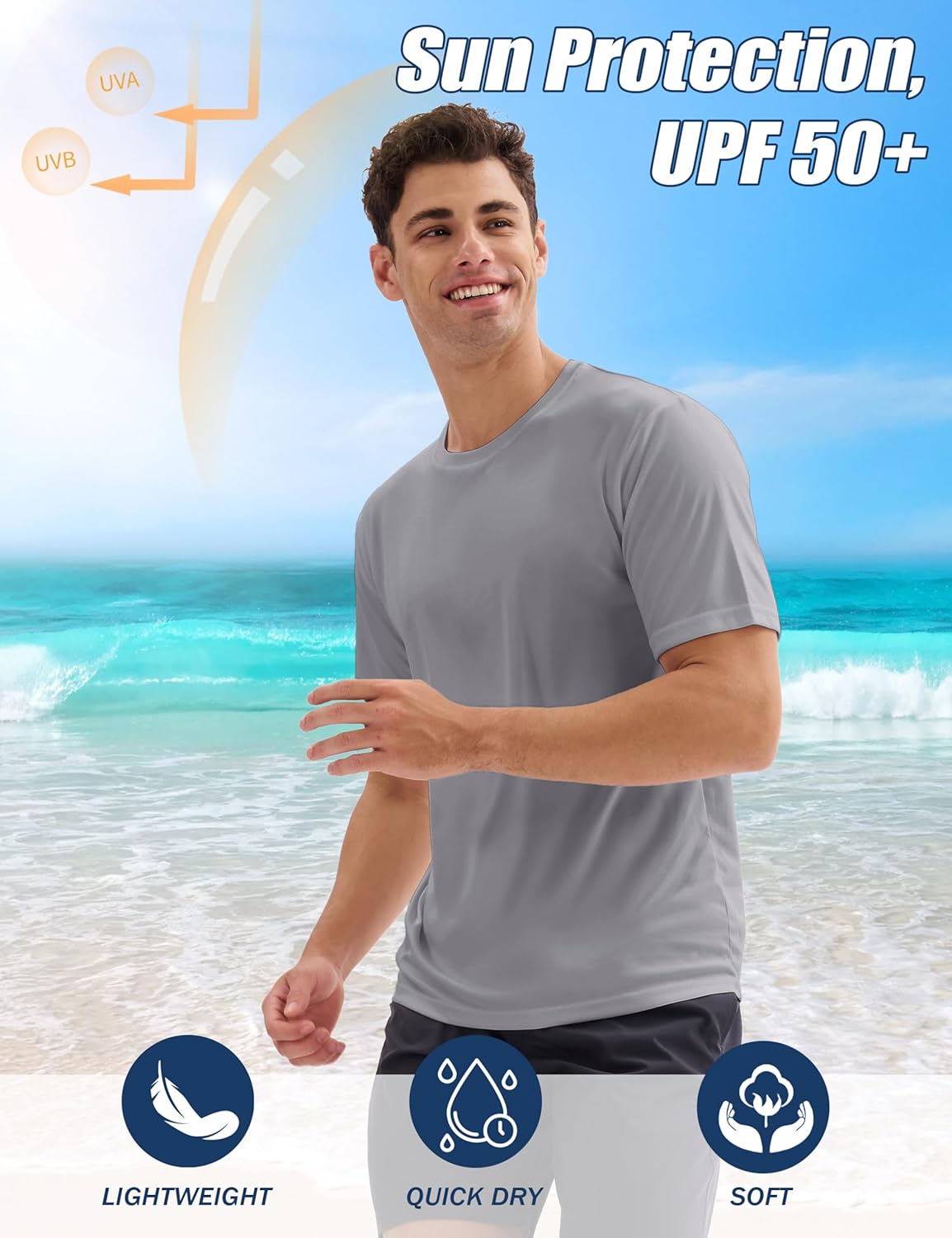 MAGCOMSEN 5 Pack Men's Short Sleeve UPF 50+ Shirts Dry Fit Athletic Rash Guard Workout Running Swim Gym Performance Tshirts