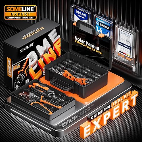 Miniatura 6 de SOMELINE Kit de herramientas de crimpado de conector solar, crimpadora de 14-10 AWG para cables de panel solar, kit de herramientas con 12 pares de