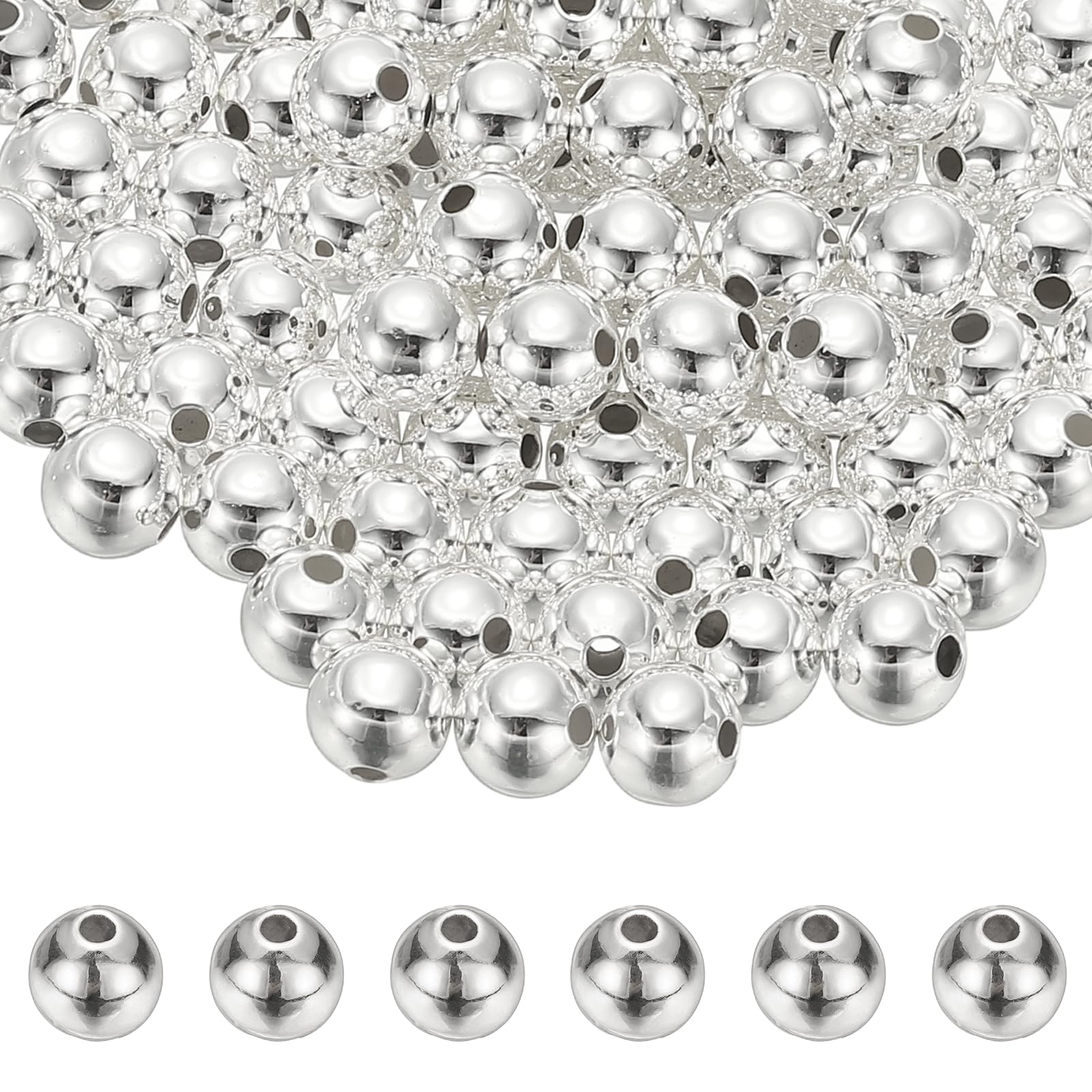 PATIKIL 6 mm Spacer Beads, 100 Pcs Metal Charm Loose Disc Round Slider Stopper Bead Spacers Bulk for Jewelry Making DIY Bracelet Necklace Earrings, Silver Tone
