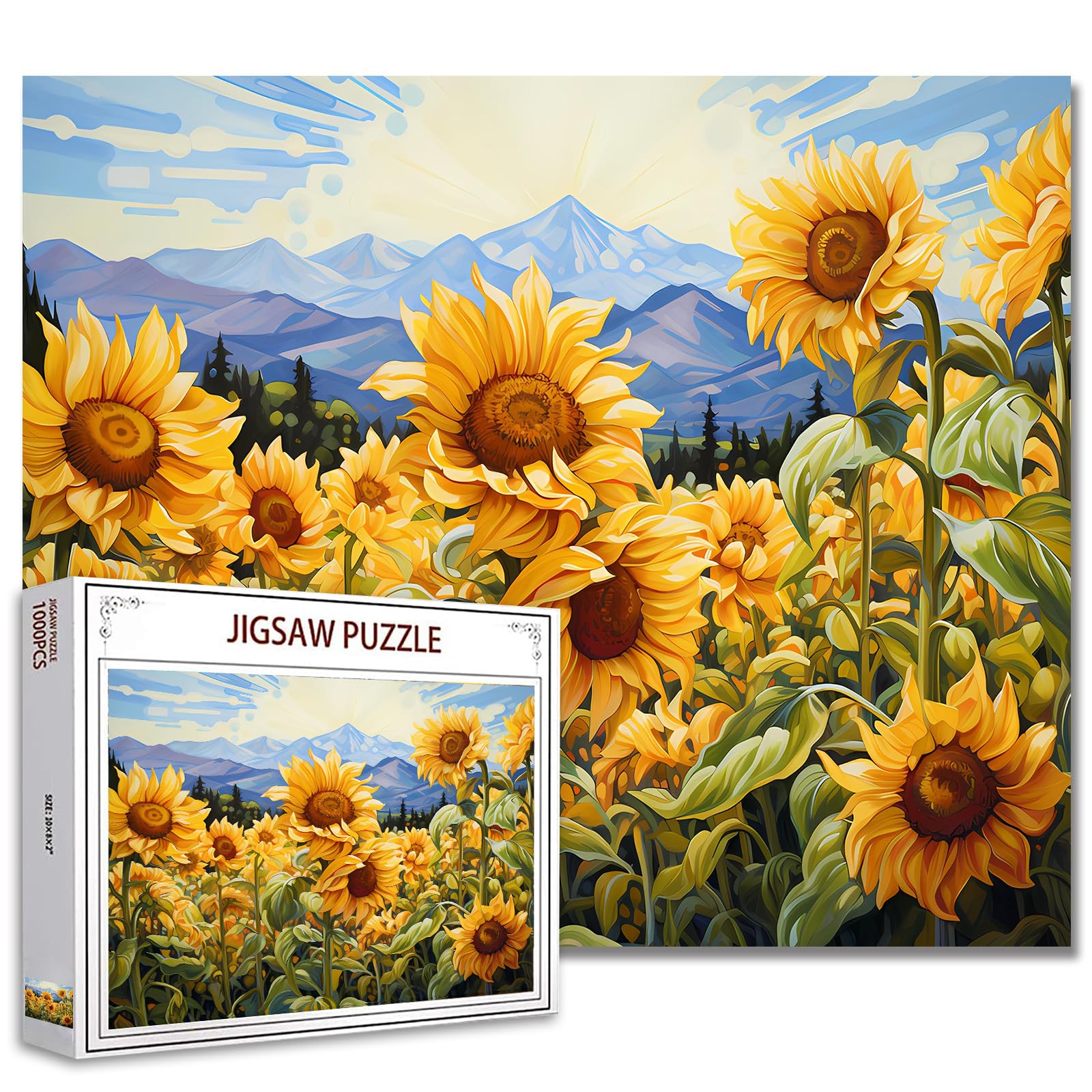 Sunflowers Scenery Jigsaw Puzzle 1000 Pieces Puzzles for Adults, Blossom Flowers Jigsaw Puzzles for Challenging Family Activity Games DIY Puzzle for Home Wall Decor Gifts - 20 x 27 Inches — image 1