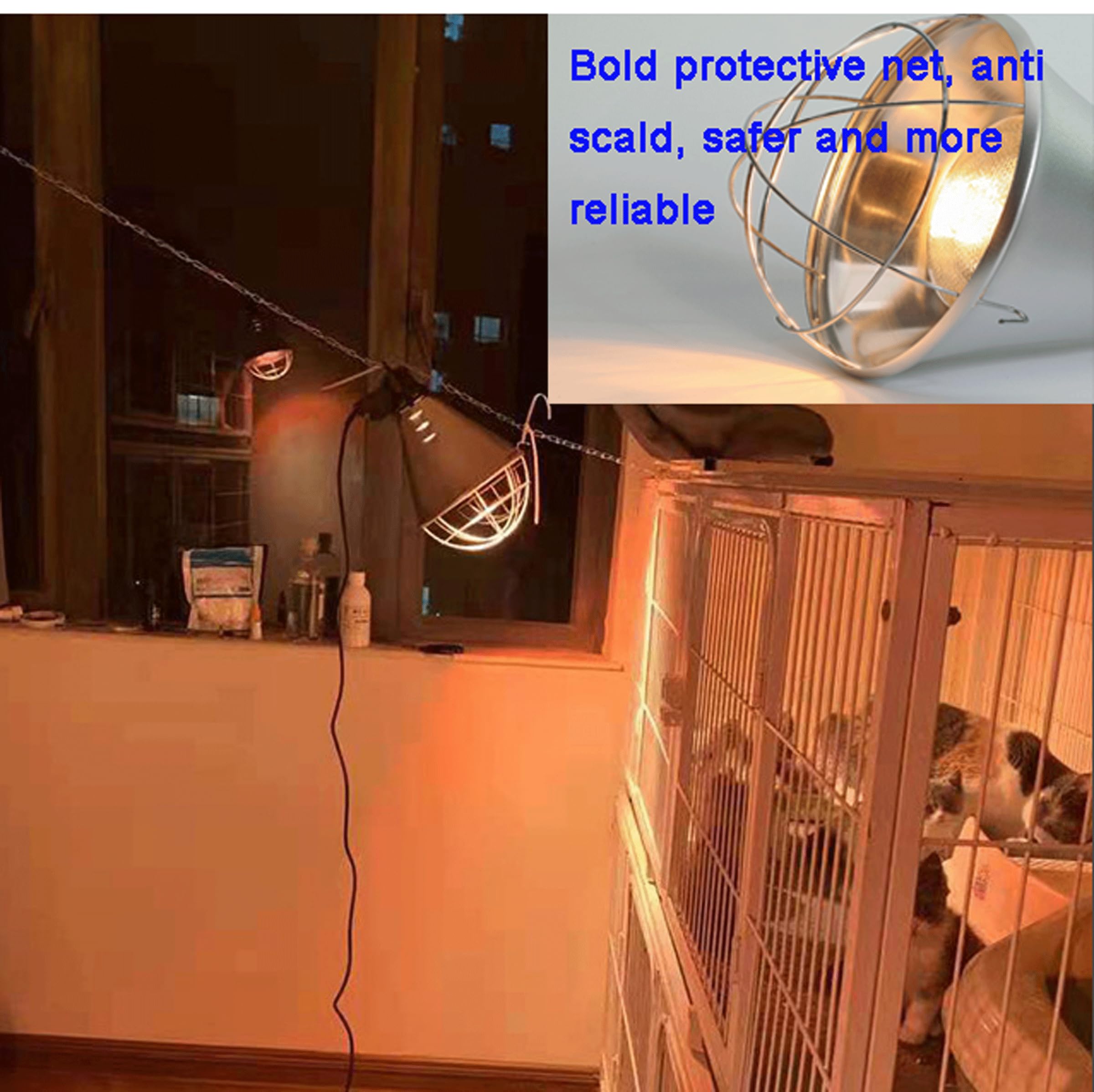 Lampada Riscaldante a Infrarossi 250W per Pollame, con 2,5m Filo Elettrico e 2m Catena Sospensione, 2 Temperature Eco (Alta/Bassa), Ideale per Galline, Anatre, Cuccioli di Cane e Maiale