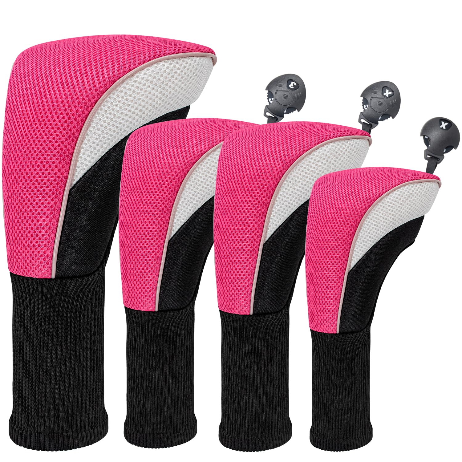 Golf Club Head Covers for Fairway Woods Driver Hybrids 4 Pieces Long Neck Mesh Sports Fan Golf Club Headcovers Set with Interchangeable No. Tags 3 4 5 6 7 X Golf Accessories for Men Women.