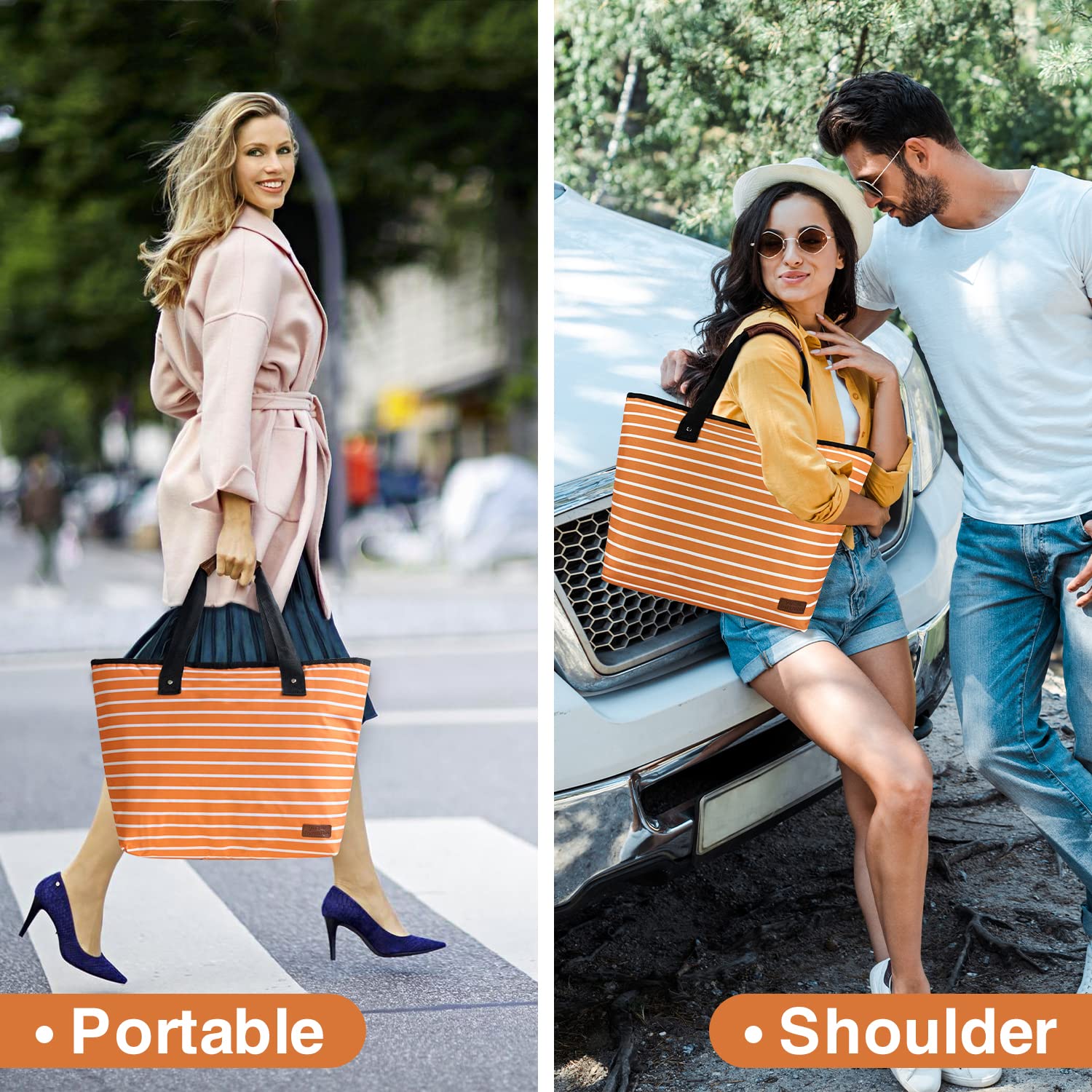 Belle Vous ラージ ネイビー クーラーバッグ - 再利用可能な30L断熱バッグ ジッパー付き 食品、食料品の買い物、キャン クーラートートバッグ33L LE320 | がまかつ