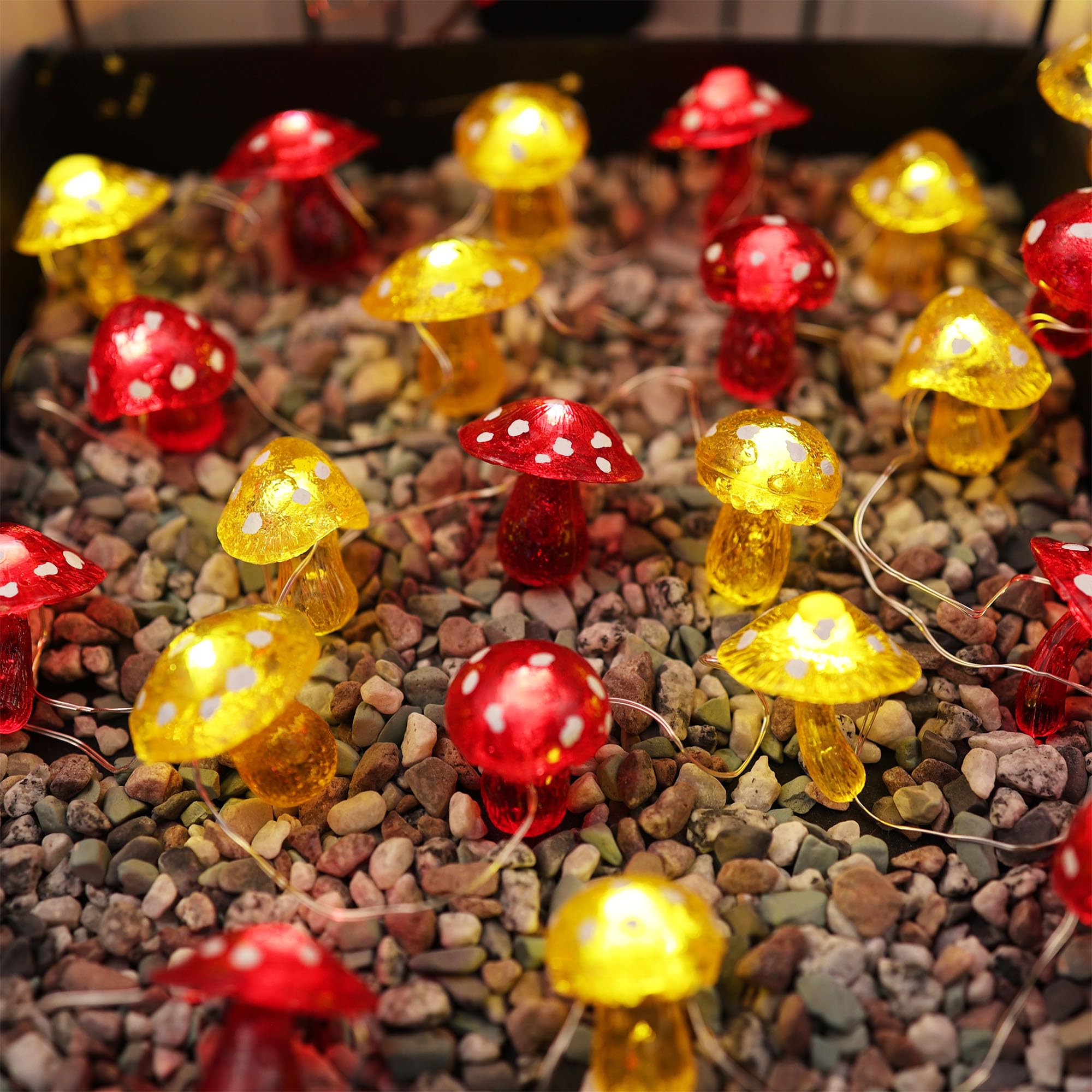 3D Mushroom Lamp Fairy Lights Cute Decorative Lights- Waterproof Battery Operated String Lights 20LED 7ft With Timer Dimmer- Mushroom Décor For Outdoor Garden Patio Balcony Christmas Wreath Decor