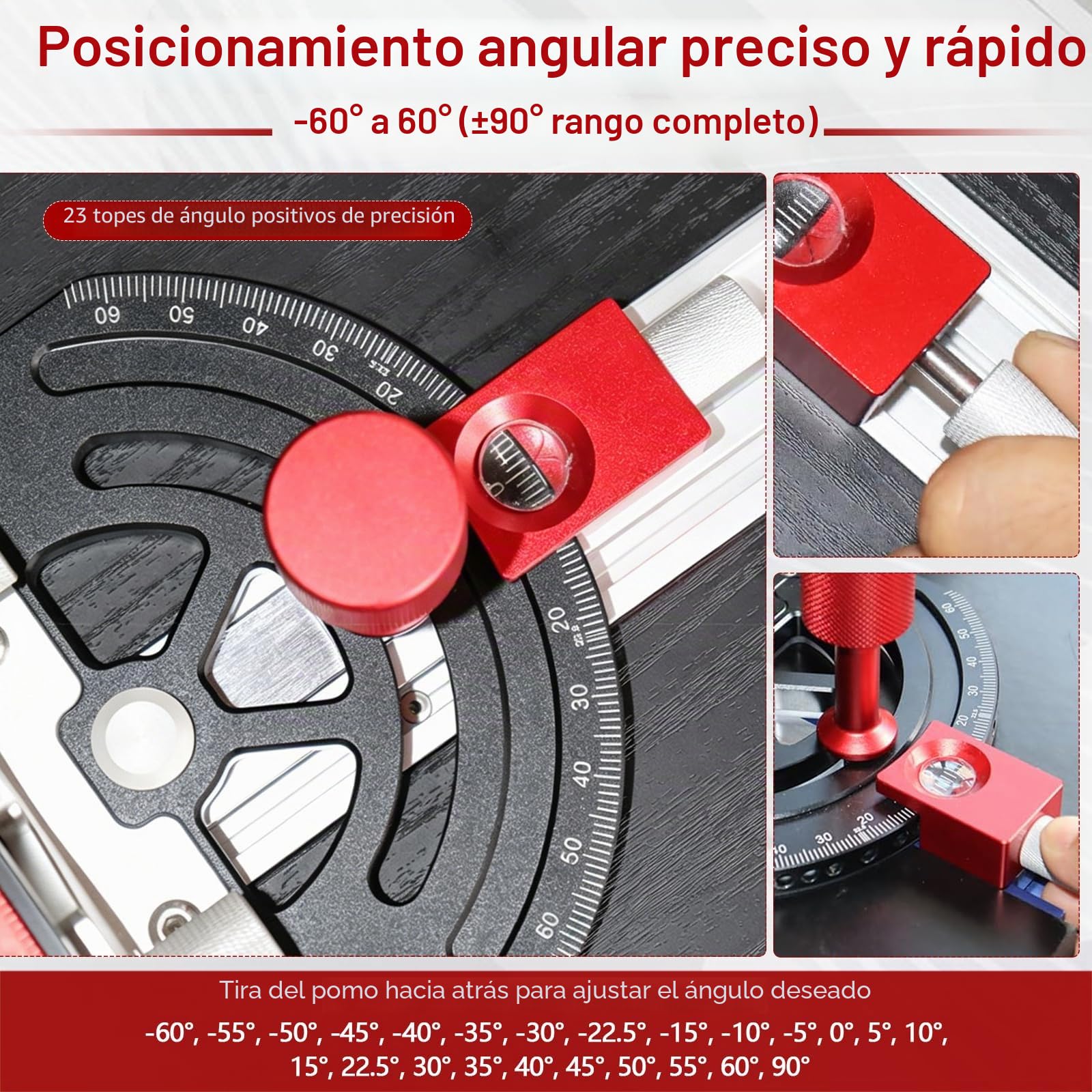 Tope de inglete para sierra de mesa, ajustable de -60° a +60°, con microajuste y parada rápida, barra extensible de 89 cm, compatible con ranura en T de 3/8" x 3/4" para sierra de mesa, sierra de
