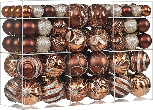 Miniatura 10 de Juego de 100 piezas de adornos de bolas de Navidad, decoraciones navideñas irrompibles con paquete de regalo portátil para decoración de árbol de