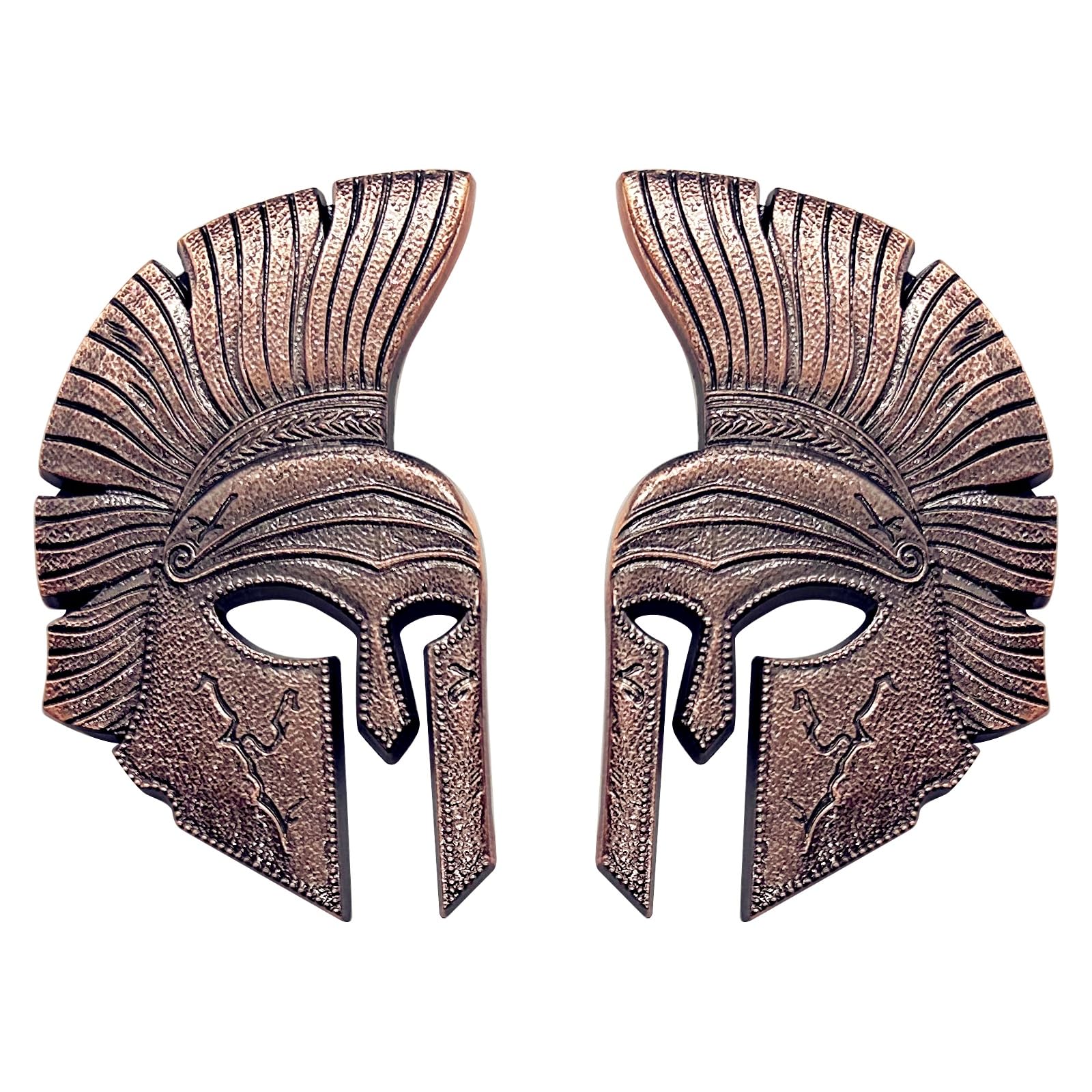 Spartan Gladiator Helmet Metal Car Emblem Badge 3D with Strong 3M Adhesive - Durable Zinc Alloy Automotive Decoration for Exterior Styling (Symmetrical red Bronze)