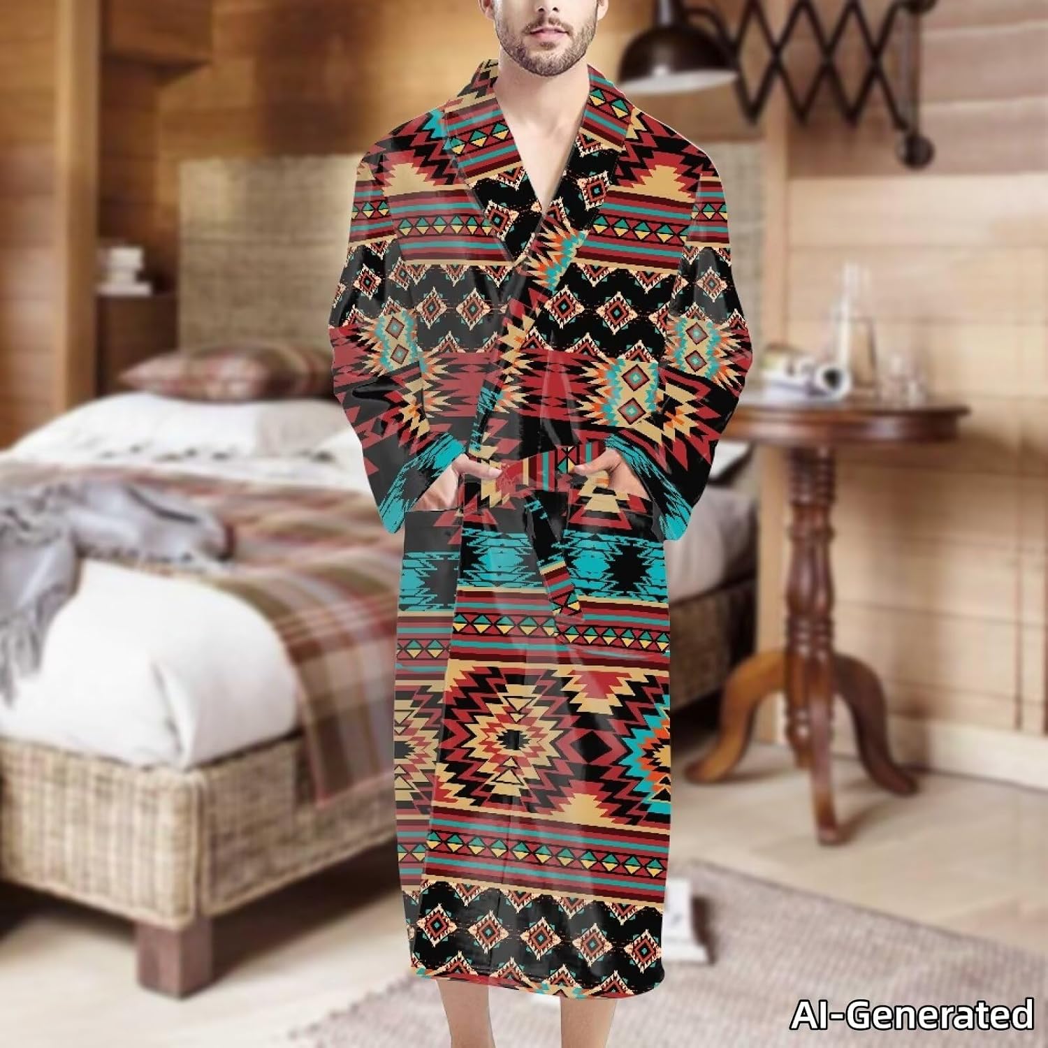 SEANATIVE Mens Plush Shawl Robe Knee Length Long Warm Bathrobes for Men Kimono Sleepwear Spa for Winter