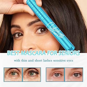 Mascara for Older Women 60 plus, Waterproof Mascara Black for Seniors Lash