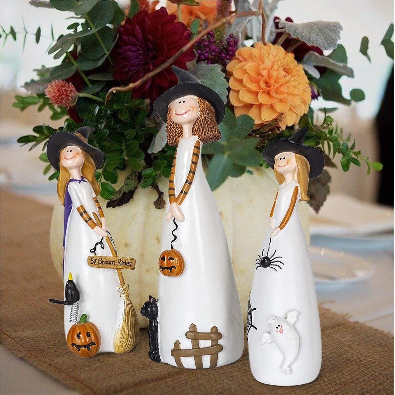 Figurki kolekcjonerskie Halloween figurki czarownic, dekoracja stołu, zestaw 3 przerażające dekoracje świąteczne do pokoju studenckiego