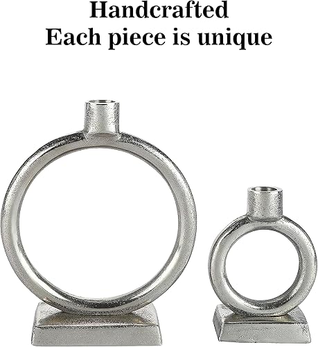 Miniatura 8 de Rely+ Juego de 2 candelabros plateados de forma redonda, centro de mesa para mesa de comedor, candelabros, decoración del hogar, mantel de boda,