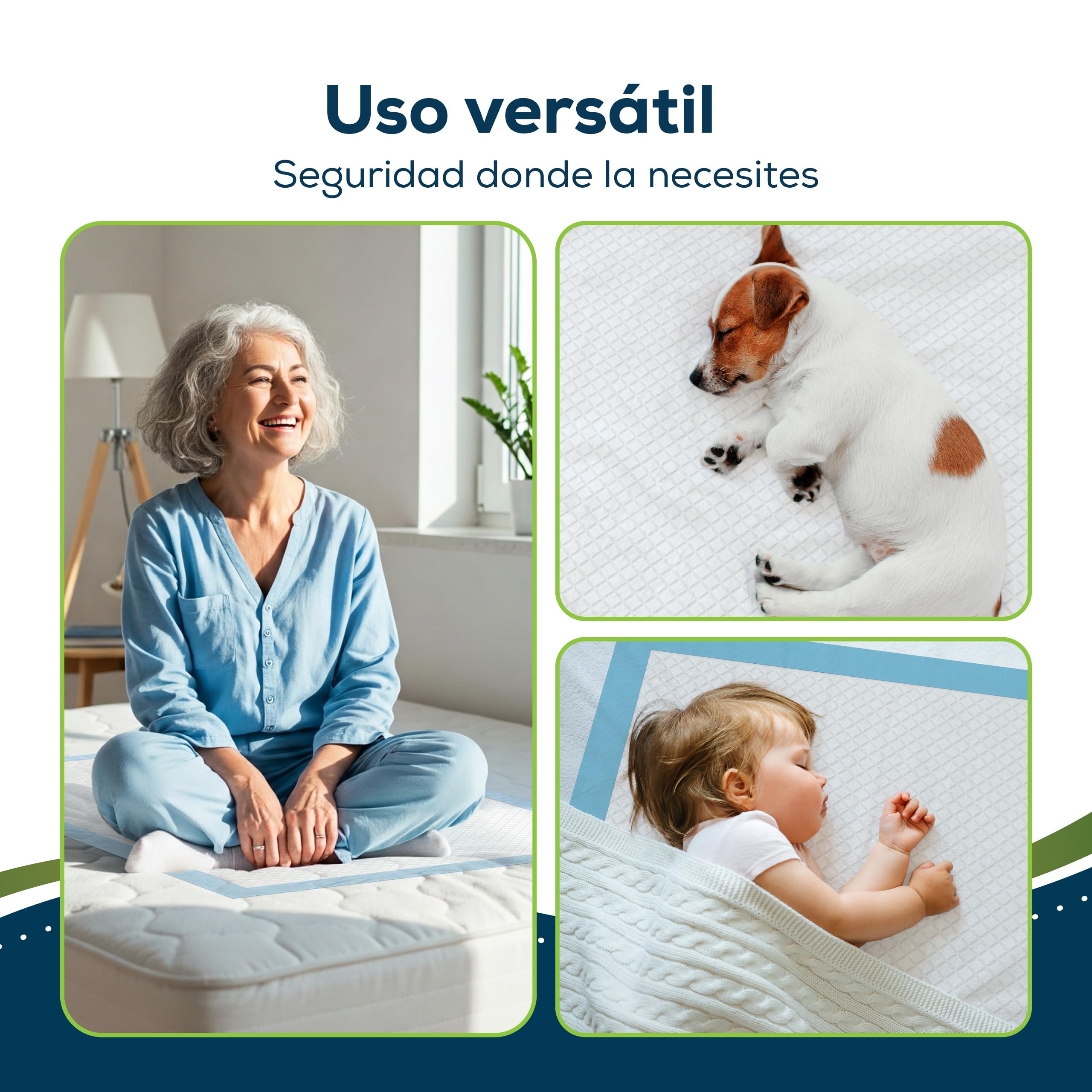 Sensalou Empapadores Desechables 60x60 cm – 50 Unidades – Protectores Impermeables Absorbentes para Incontinencia, Cuidado Infantil, Mascotas, Camas, Cambiadores, Higiene Diaria, Clínica, Hospital