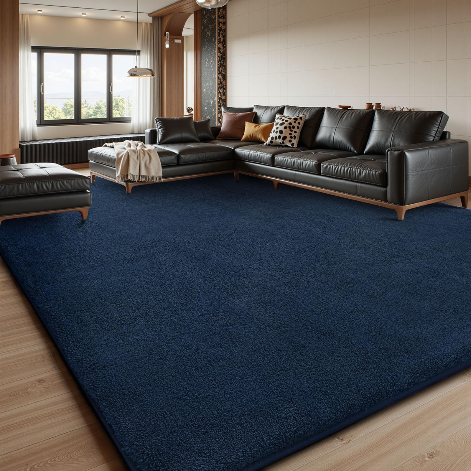 Treeboy Carpet Rugs Living Room Large 275x370, Navy Blue Rugs for Bedroom Washable Area Rug Anti Slip Fluffy Rug Shaggy Cream Carpets Extra Large Rug for Living Room Kids Room