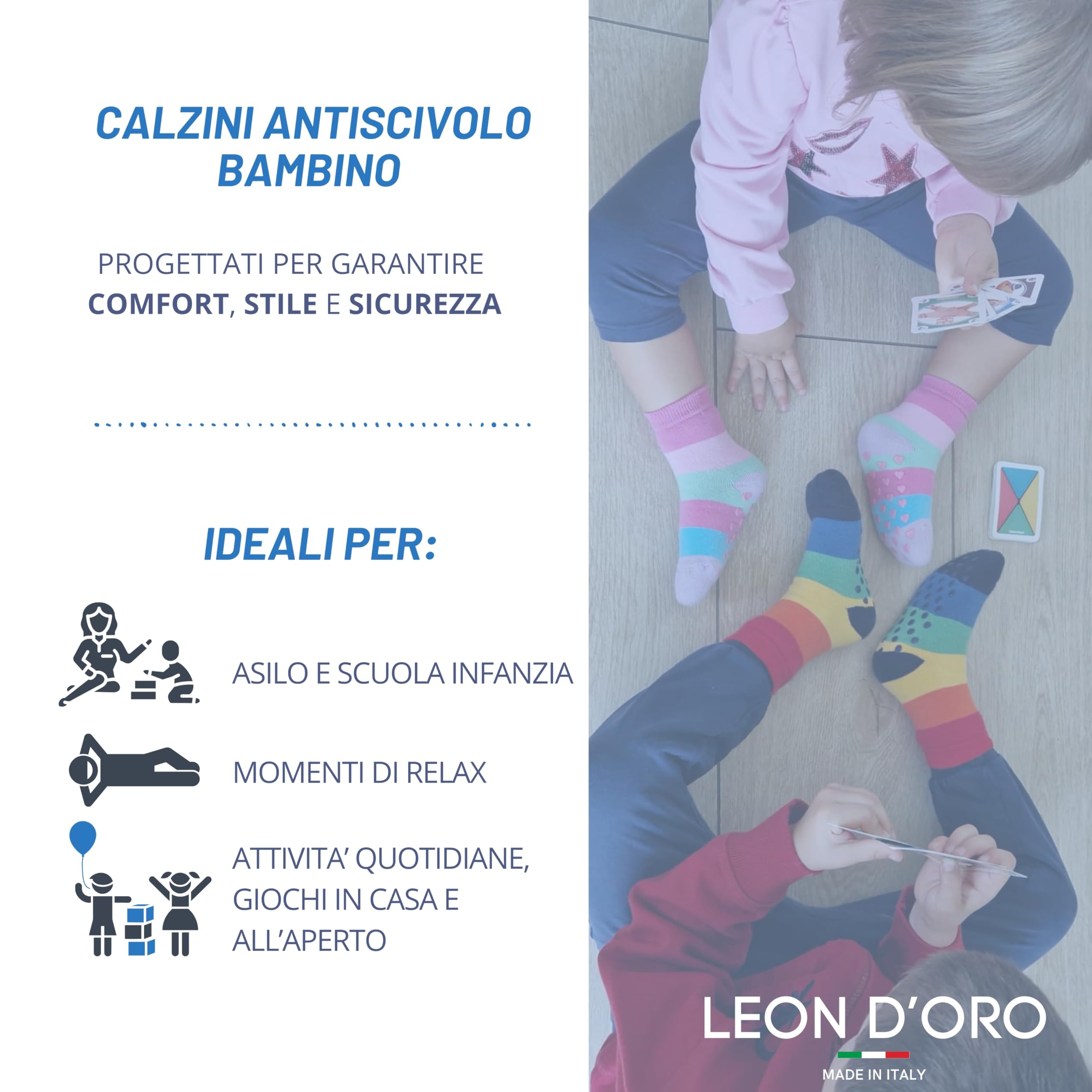 LEON D'ORO Stoppersocken Kinder Kuschelsocken Jungen Dicke Socken Warme Anti Rutsch Wintersocken Bettsocken Haussocken hergestellt in Italien