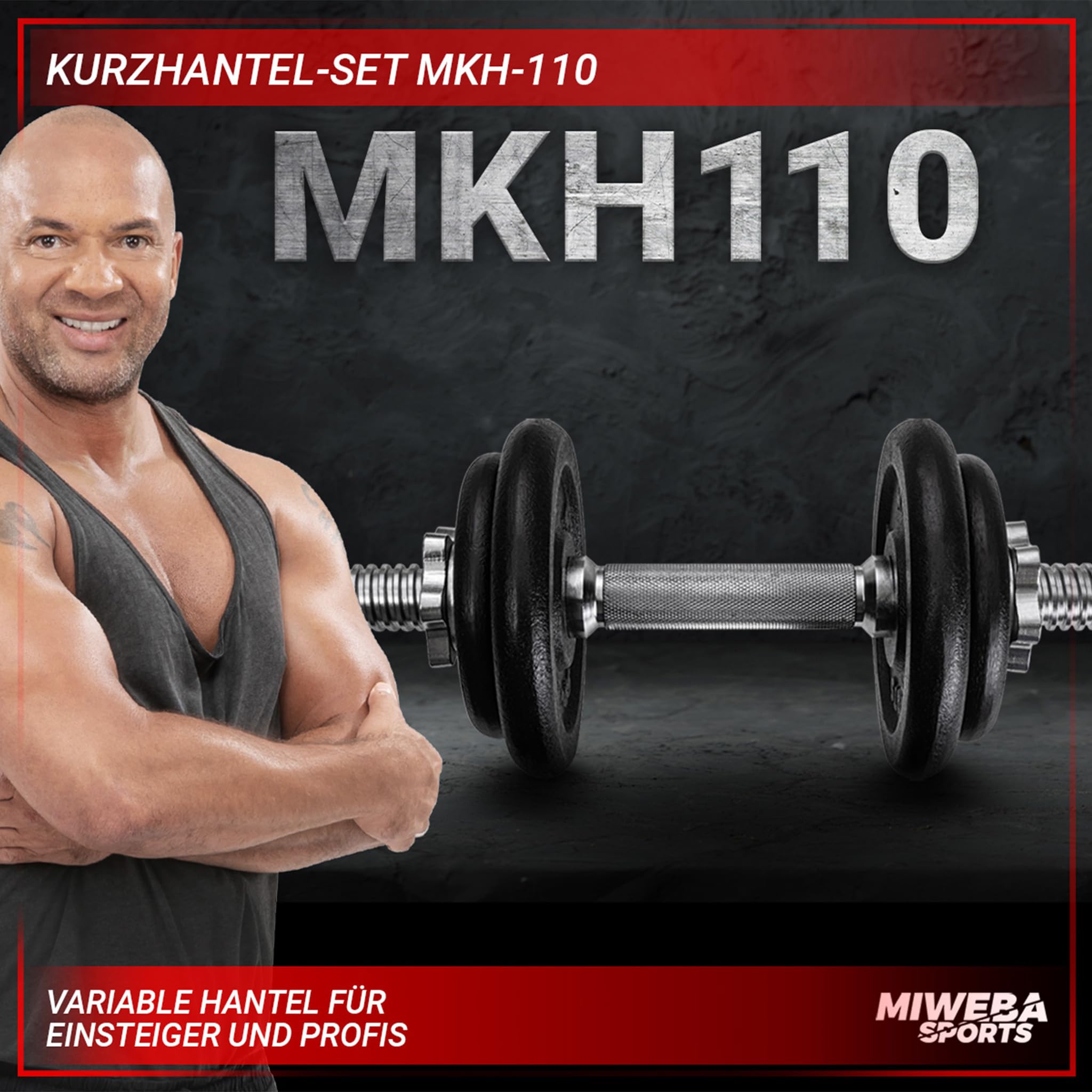 Miweba Sports Hantelset MKH110 | 10 kg | 20 kg - 𝐏𝐫𝐨𝐟𝐢 Einzelhantel - Hanteln Set - Stange 30 mm - Kurzhanteln Frauen und Männer - Hantel Set - Gusseisen Kurzhantelset - Kurzhantel