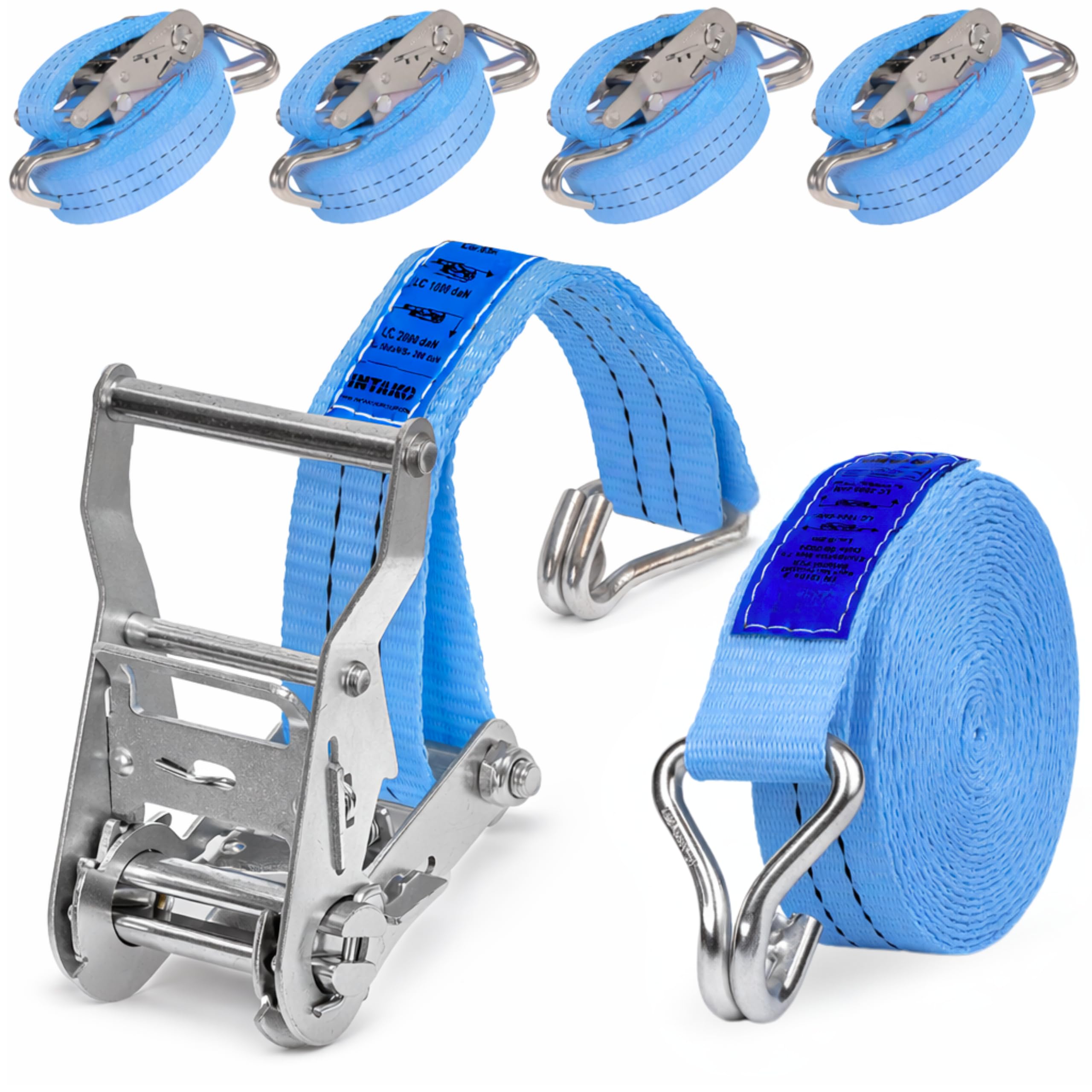 Spanngurte mit Ratsche und Haken - 4m / 6m / 8m - 2000kg 35mm - 4 Stück - Ratschen Set - Ratschengurt 2-Teilig - Zurrgurt Blau (8m)