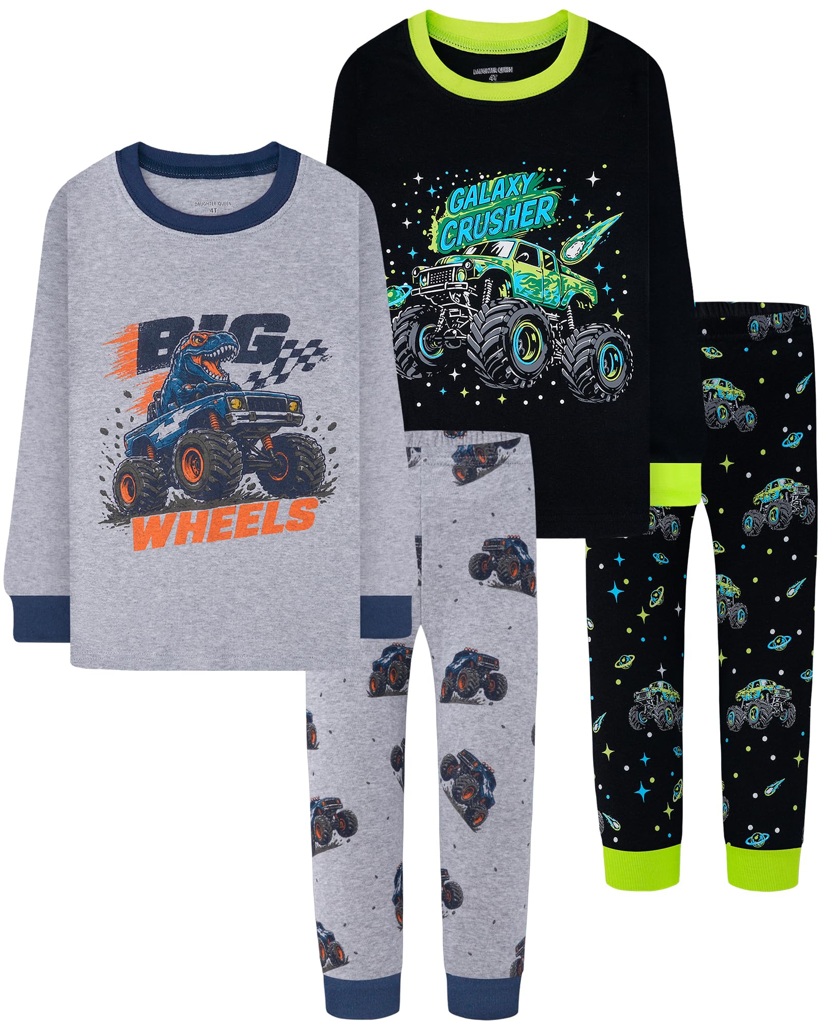 DAUGHTER QUEEN Boys Pajamas 4 Pieces Long Set 100% Cotton Sleepwear Size 18 Months-12 Years