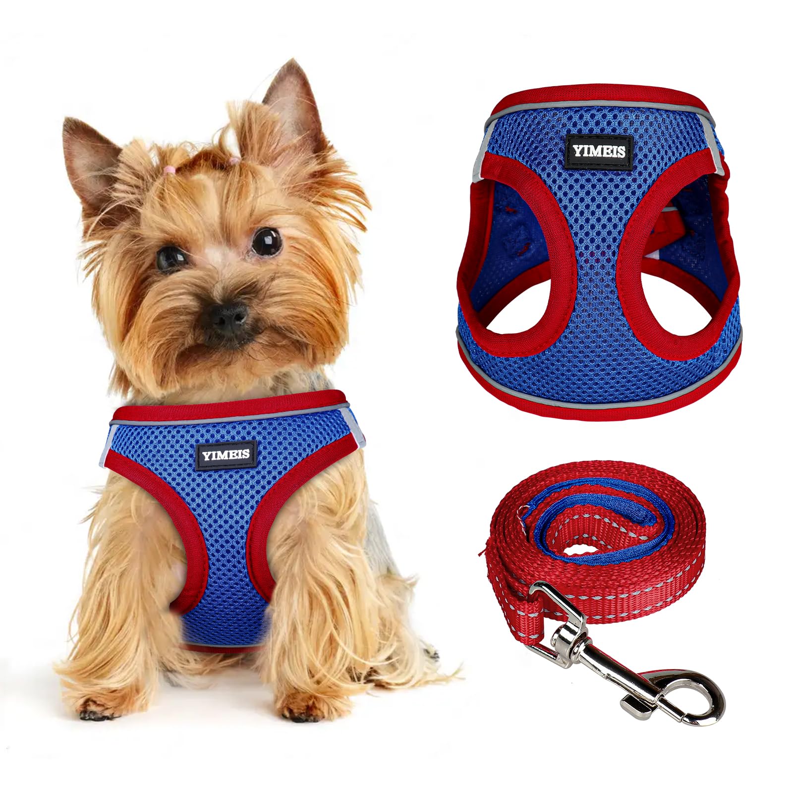 Dog Harness for Small Dogs and Leash Set, Honeycomb Grid, Reflective Lightweight Harness & Anti-Twist Pet Lead Multi Color, Size: XS-S-M. (S, Red & Blue) — image 1