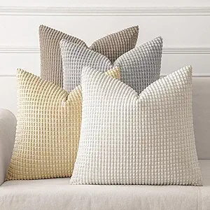 MIULEE Neutral Harmony Decorative Pillow Covers 18x18 Inch Set of 4 Rustic Farmhouse Boho Soft Throw Pillows Corduroy Couch Pillowcases Nordic Home Decor for Sofa Living Room Bed