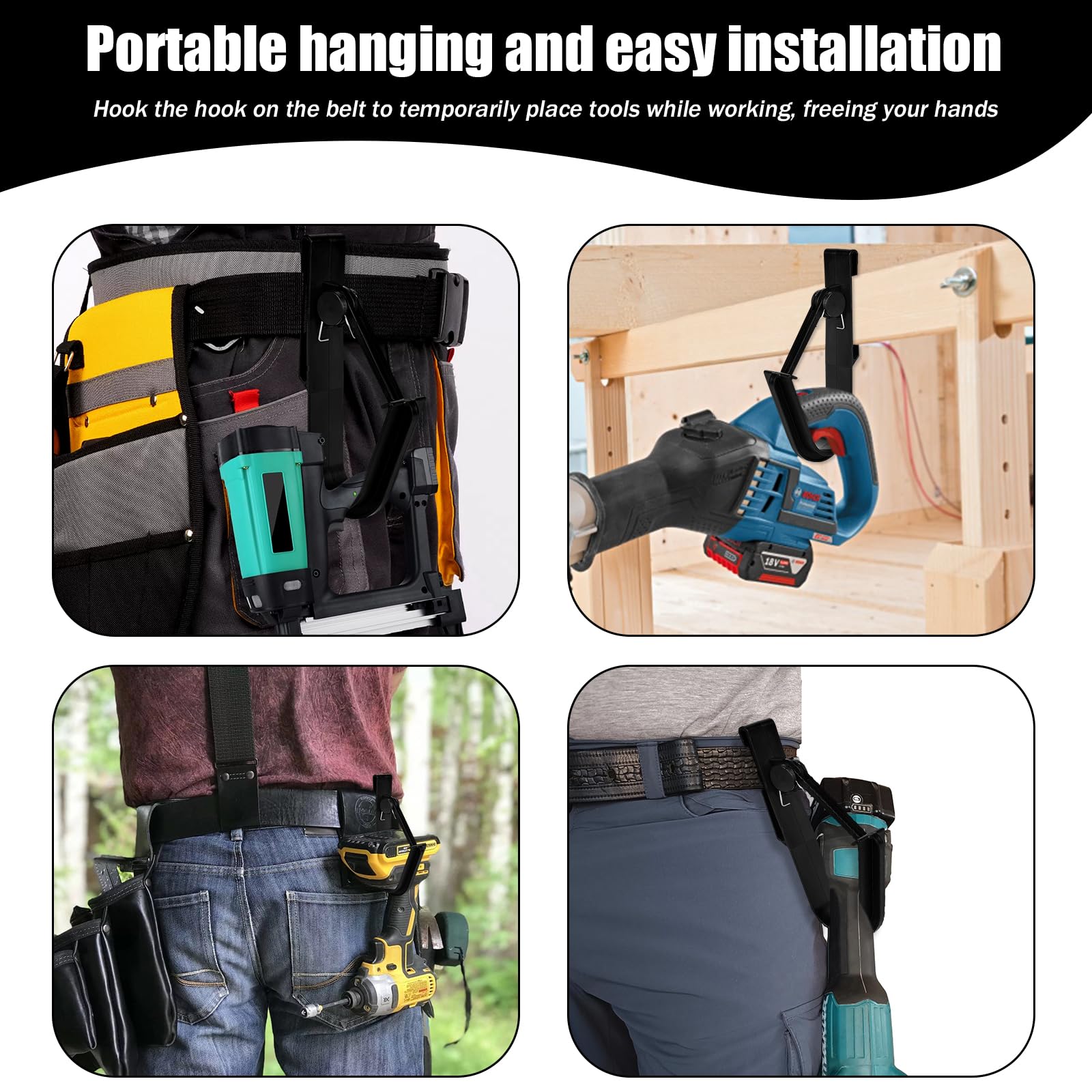 Befun Universal Tool Belt Hook, Plastic, Tool Belt Accessory, Tool Hook, Black - Image 4