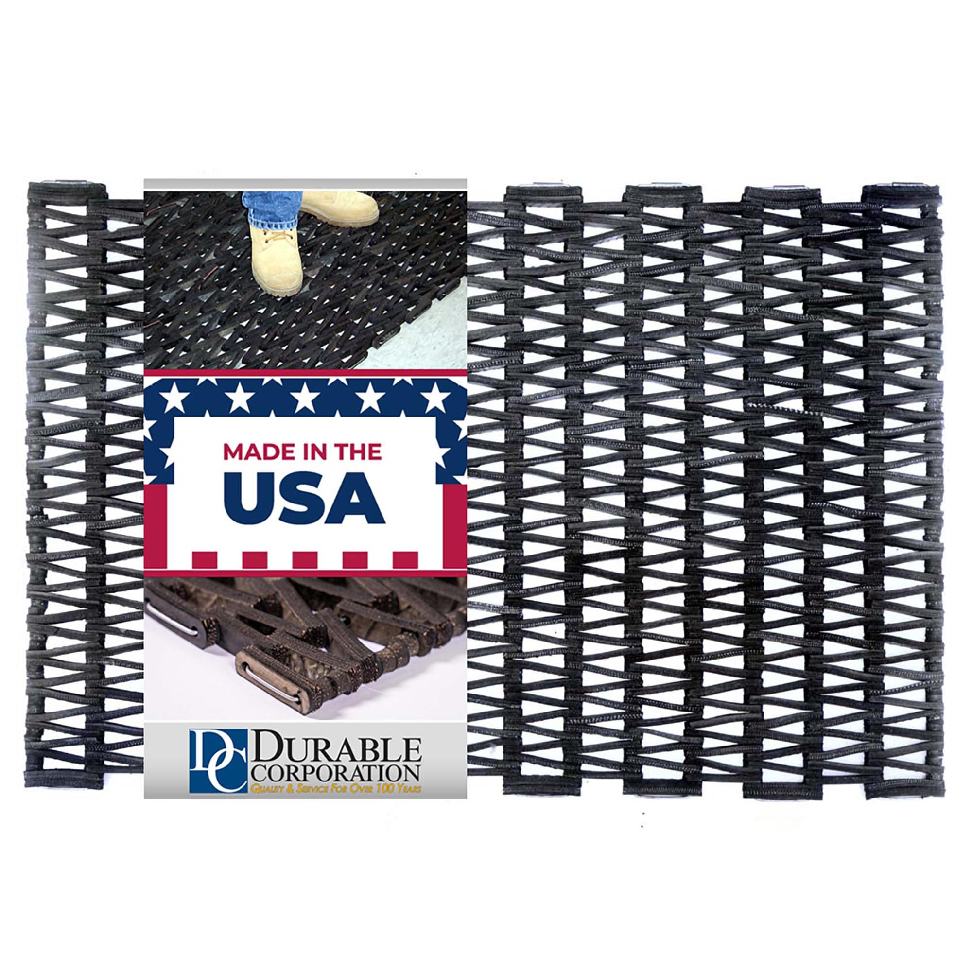 Durable Corporation-108H3648 Durite Recycled Tire-Link Outdoor Entrance Mat, Herringbone Weave, 36" x 48", Black