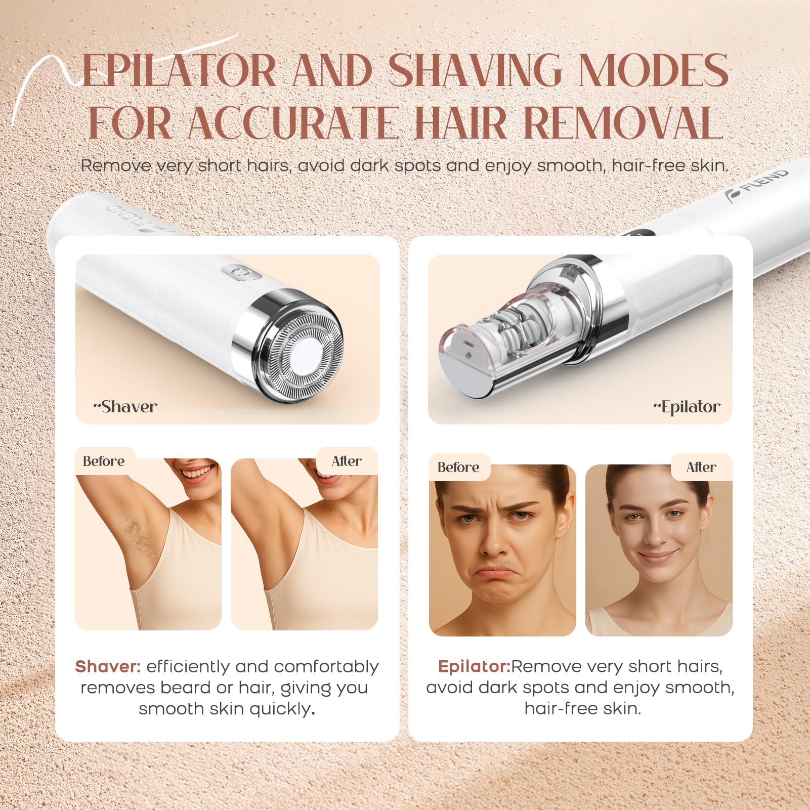 Facial Hair Remover for Women, 2-in-1 Epilator for Women with LED Light USB Rechargeable Portable Electric Epilators Painless Lady Shavers for Face, Lip, Chin, Leg, Arms, Bikini (White)