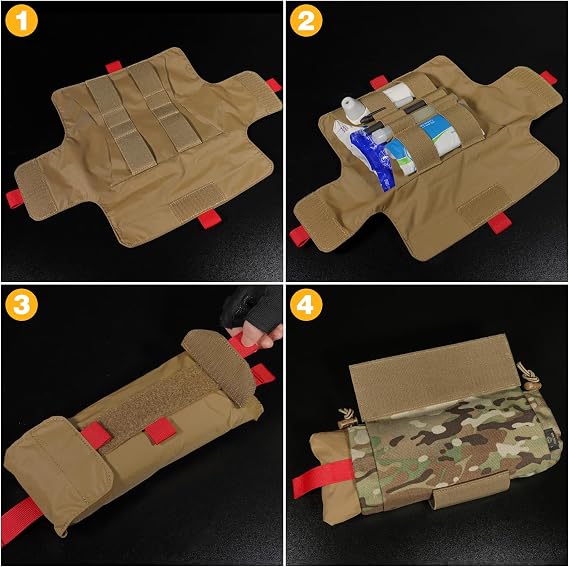PETAC GEAR Tactical First Aid Drop Dump Pouch, Micro Medical Trauma Roll Up Drop Pouch EMT IFAK Sub Abdominal Carrying Bag with Hook-N-Loop (MC)