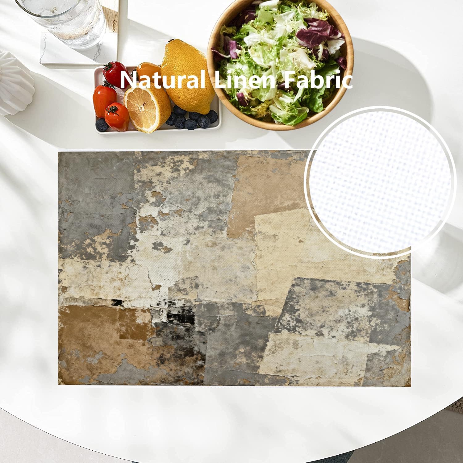 Batmerry Grey Abstract Art Placemats,Beige Painting Washable Linen Table Mats for Kitchen Table Double Insulation Decor Dining Set Indoor Outdoor 12X18 in Set of 4