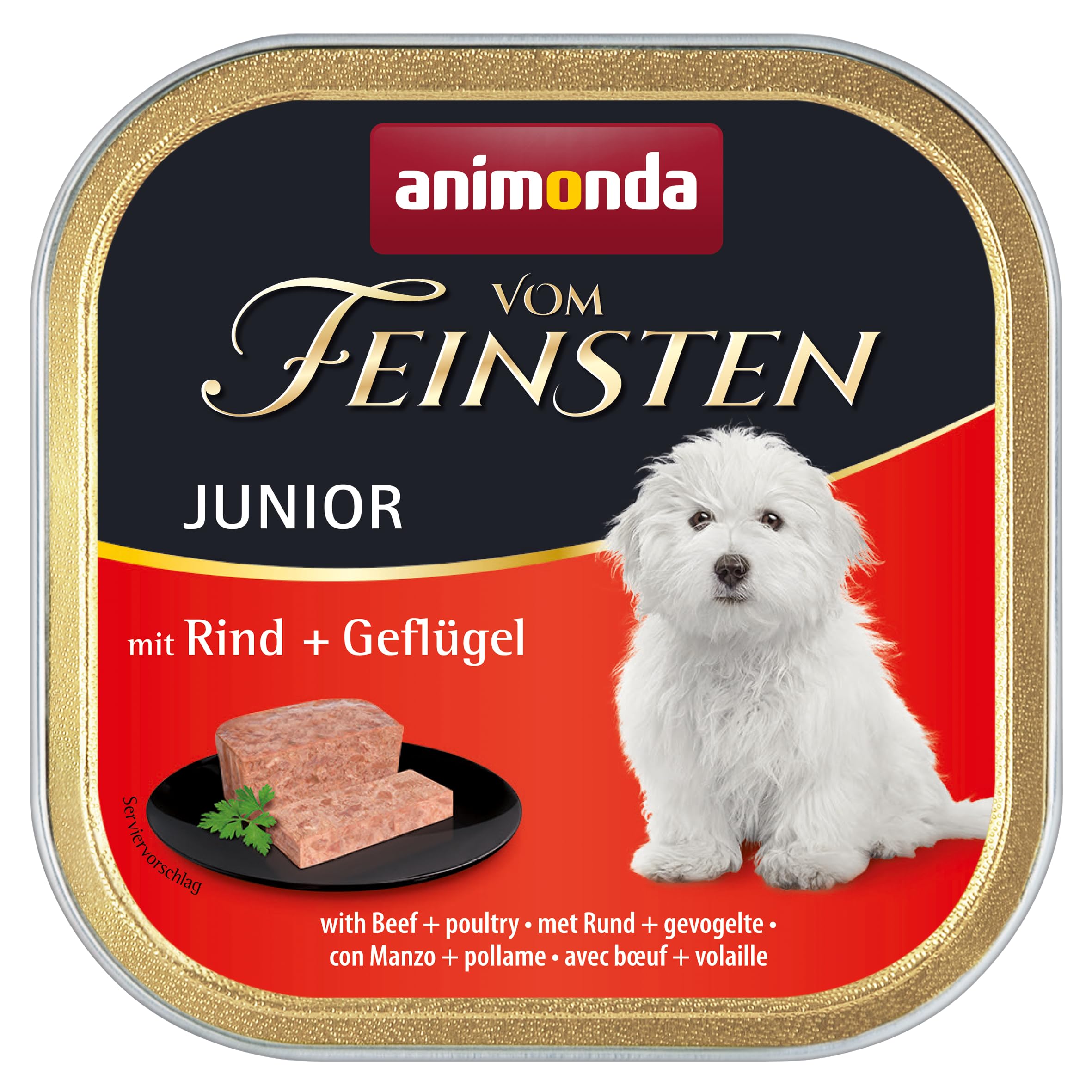 animonda vom Feinsten Hundefutter nass mit Rind + Geflügel (22 x 150g), Welpen getreidefreies Hundefutter ohne Zucker, mit frischen, fleischigen Zutaten