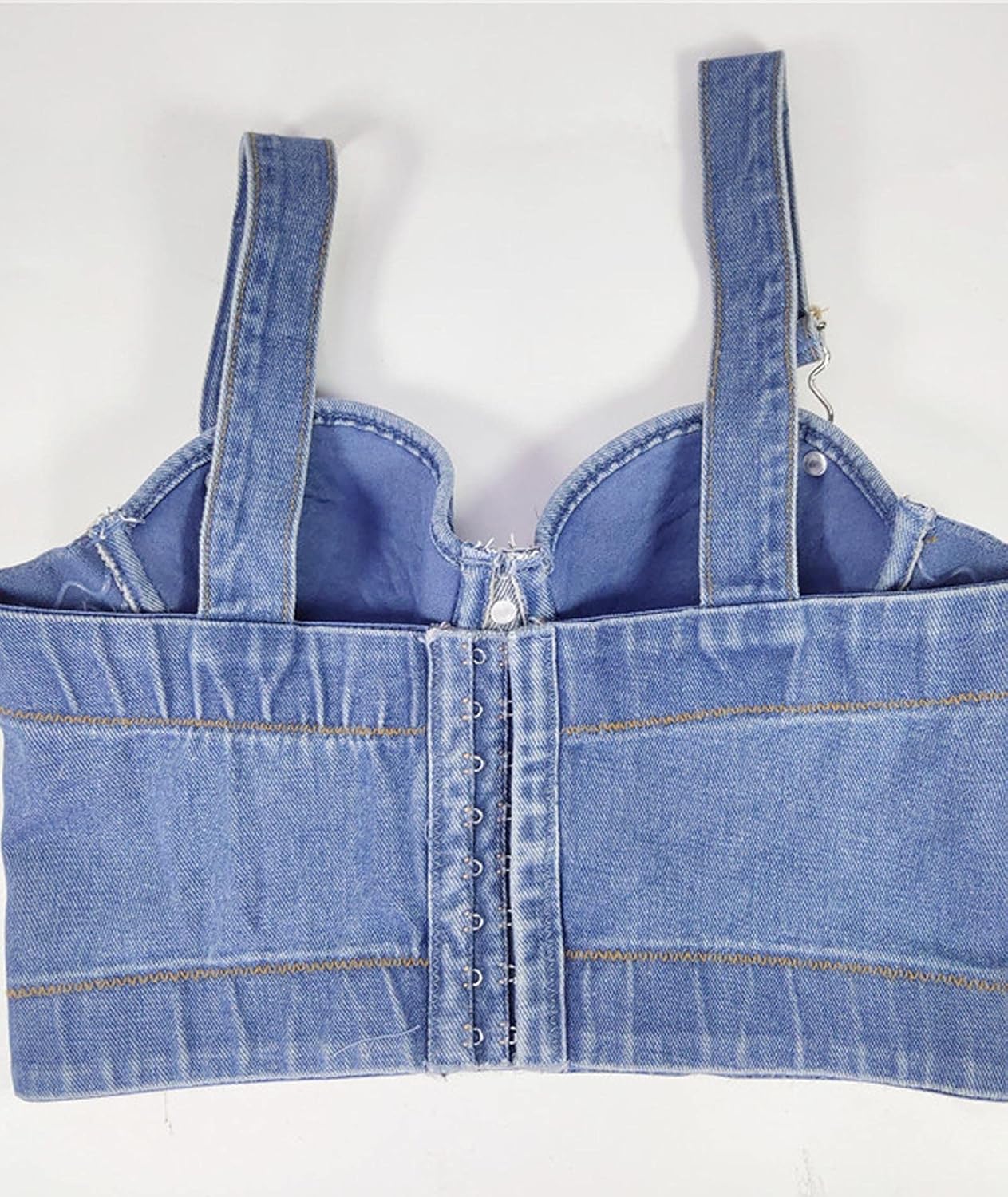 Women's Denim Bustier Crop Top Jean Corset Top Bra with Buttons