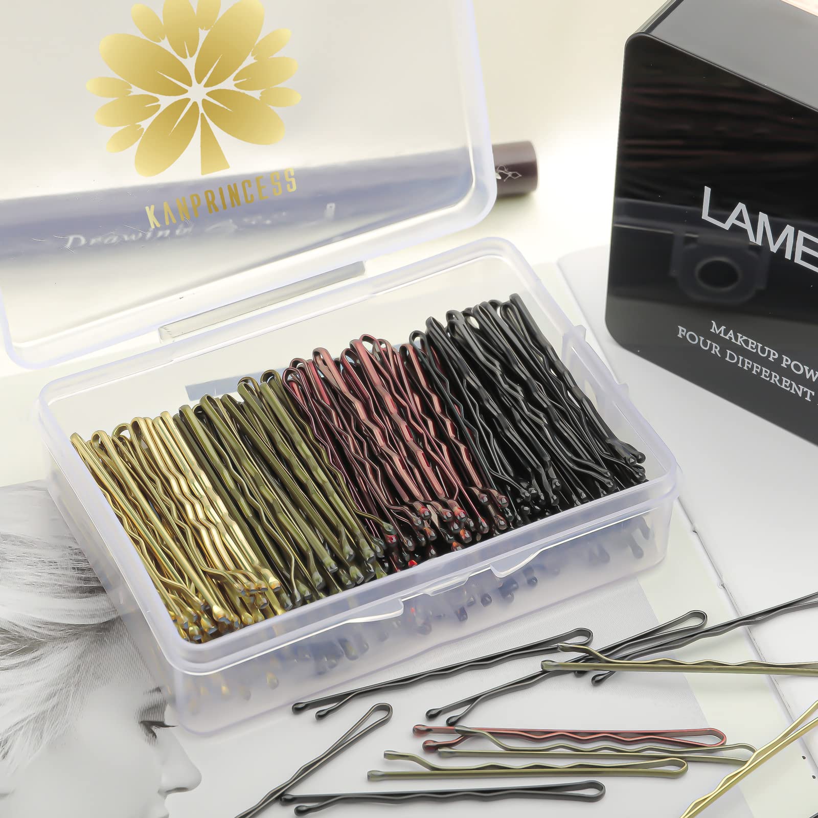 KANPRINCESS Kit de 200 horquillas para el pelo de 2 pulgadas, pinzas para el cabello para mujeres y niñas y peluquería, con caja de almacenamiento transparente (multicolor)
