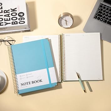 FLYING EAGLE Blue Spiral Notebook College Ruled 8.5 X 11 with Tab Stickers & Watercolor Sketch Book for Kids 120LB/200GSM 10X 10 Square Cute Sketchbook for Drawing