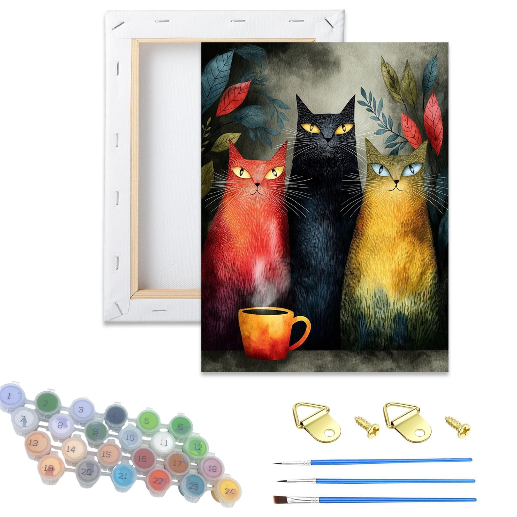 HEFEIS Wooden Framed Paint by Number for Adults,DIY Painting Kits for Adult,Color by Numbers Acrylic,Paint by Number Canvas Crafts Watercolor for Beginner Home Decor. (Cat)