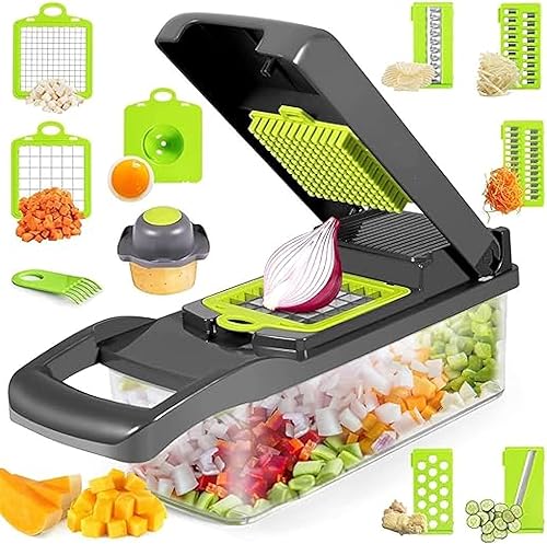Picador de verduras, picador de verduras multifuncional 15 en 1, cortador de alimentos, cortador de verduras con mandolina, pelador, cortador de