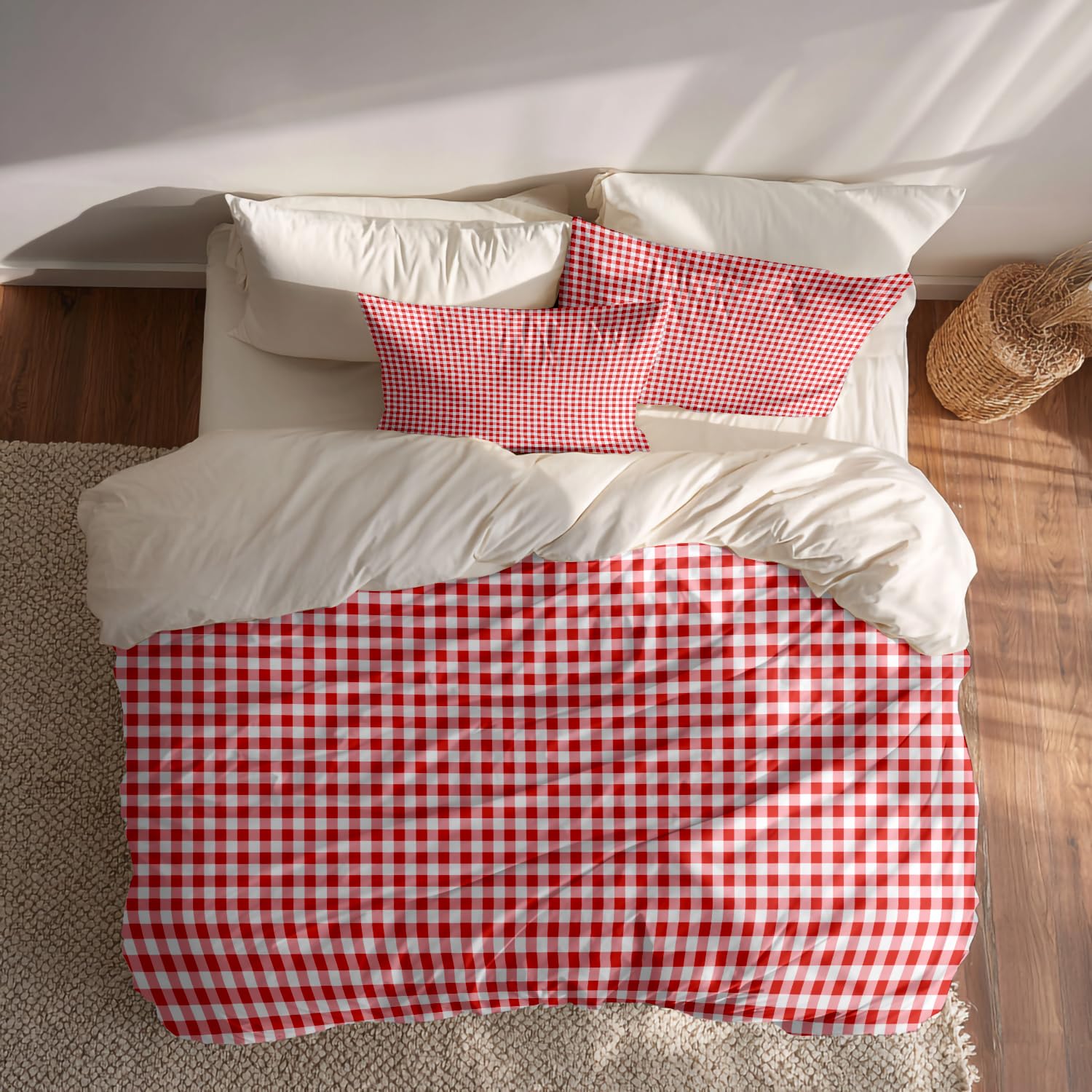 Amazon.com: BaoNews Red White Checkered Duvet Cover Set Twin Size