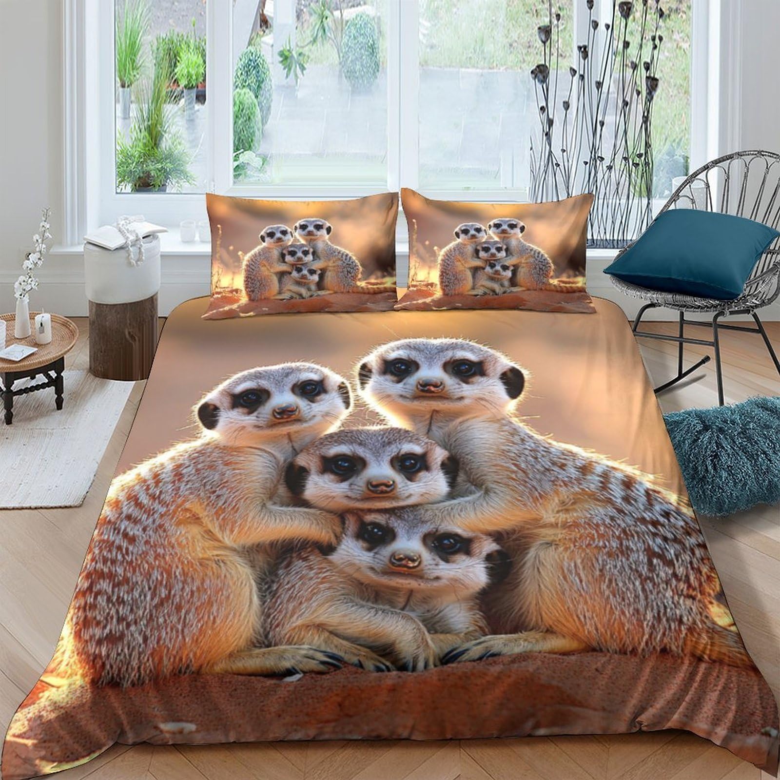 Ctjqhvkz Style-5 3D Printed Meerkat Family Fitted Sheet Microfiber Soft Brown Animal Bed Cover For Bedroom Guest Room Decor Single（135X200cm）