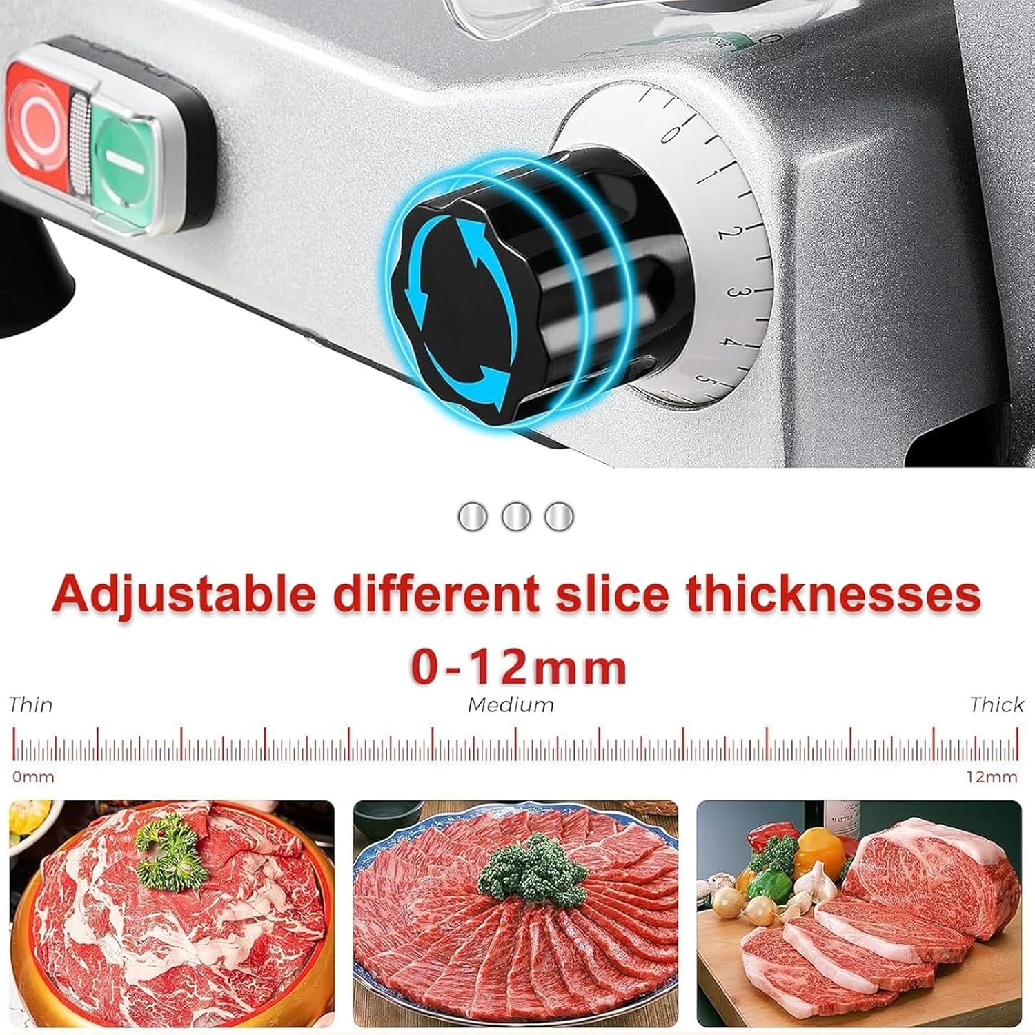 Commercial Electric Meat Slicer, Stainless Steel Blade Food Slicer, 0-12mm Adjustable Thickness Semi-automatic Deli Slicer for Home and Restaurant Use