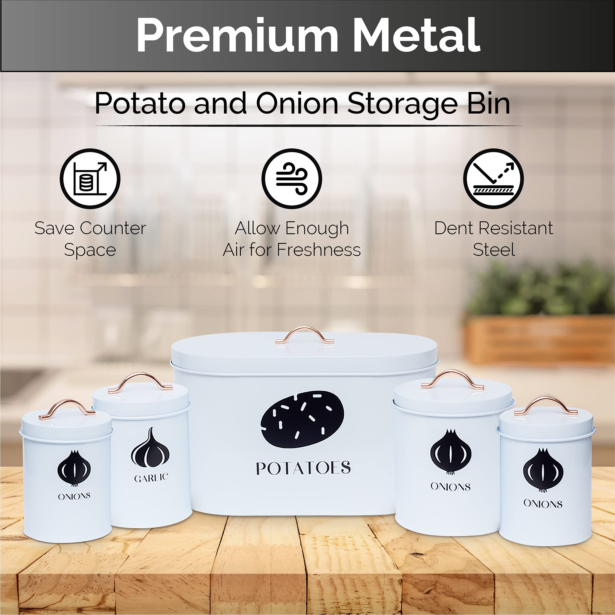 Potato and Onion Storage Canisters Premium Metal Potato and Onion