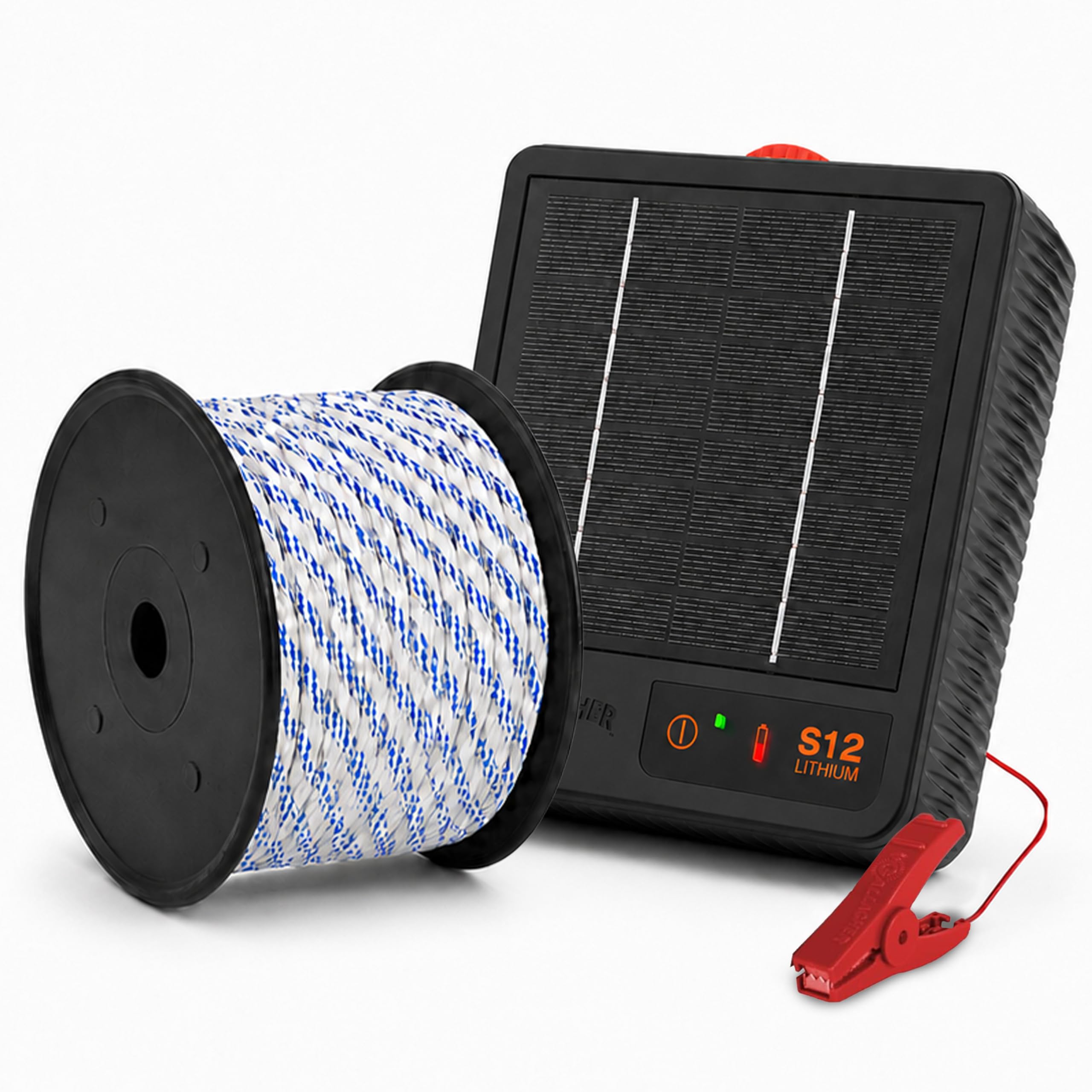 Gallagher S12 0.12J Electric Fence Charger with 328ft Roll of Turbo Braid