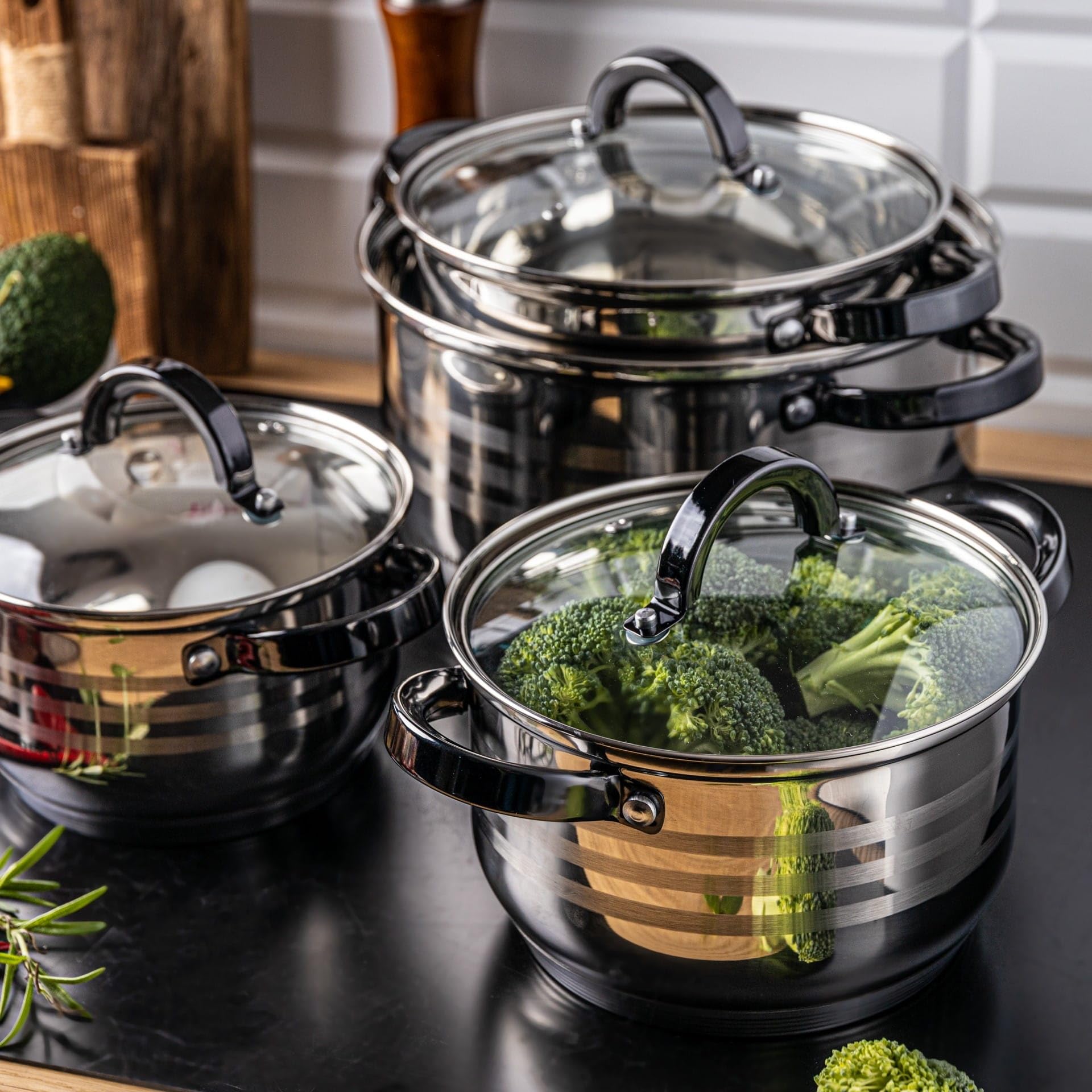 8-teilig Edelstahl Kochtopf Set Topfset mit Glasdeckel Topfe Induktion KLAUSBERG KB-7701