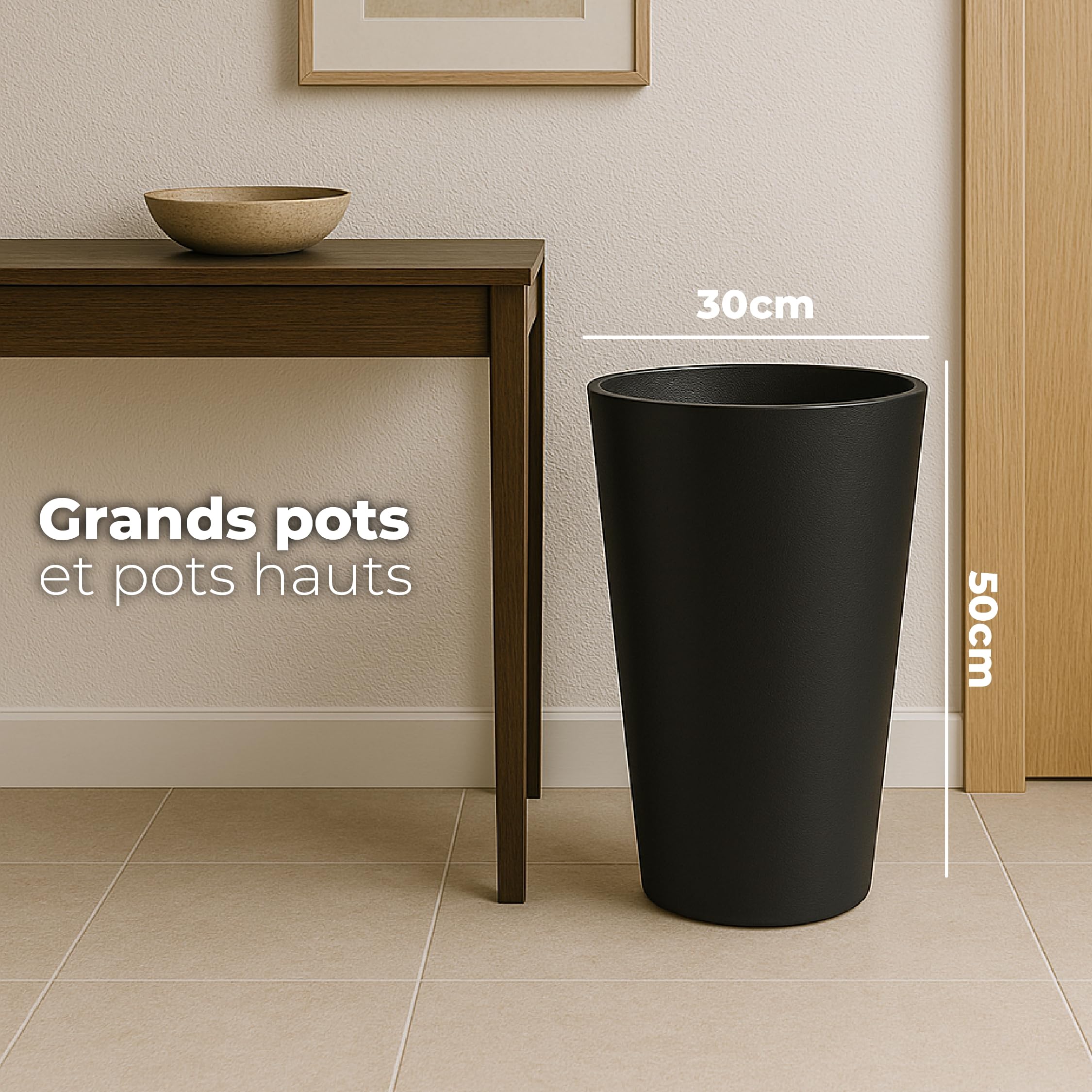 Pot de fleurs haut pour intérieur. Pot de fleurs haut pour intérieur, extérieur et terrasse. 30 cm (2 pièces) Lot de 2 pots de fleurs hauts et étroits décoratifs en plastique.