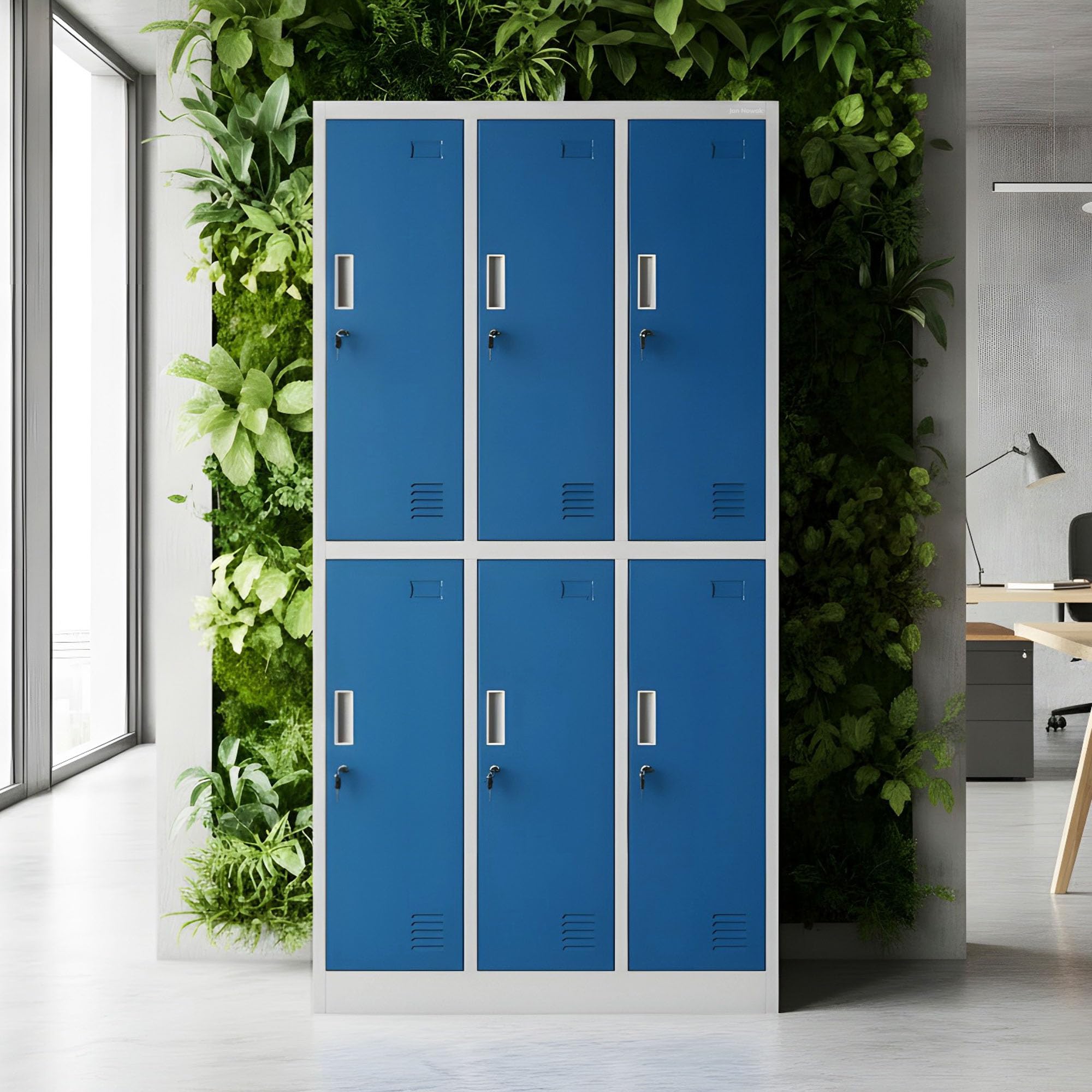 Jan Nowak Casier vestiaire 3B2A Armoire Metallique 6 Compartiments Revêtement en Poudre 185 cm x 90 cm x 45 cm (Gris/Bleu)